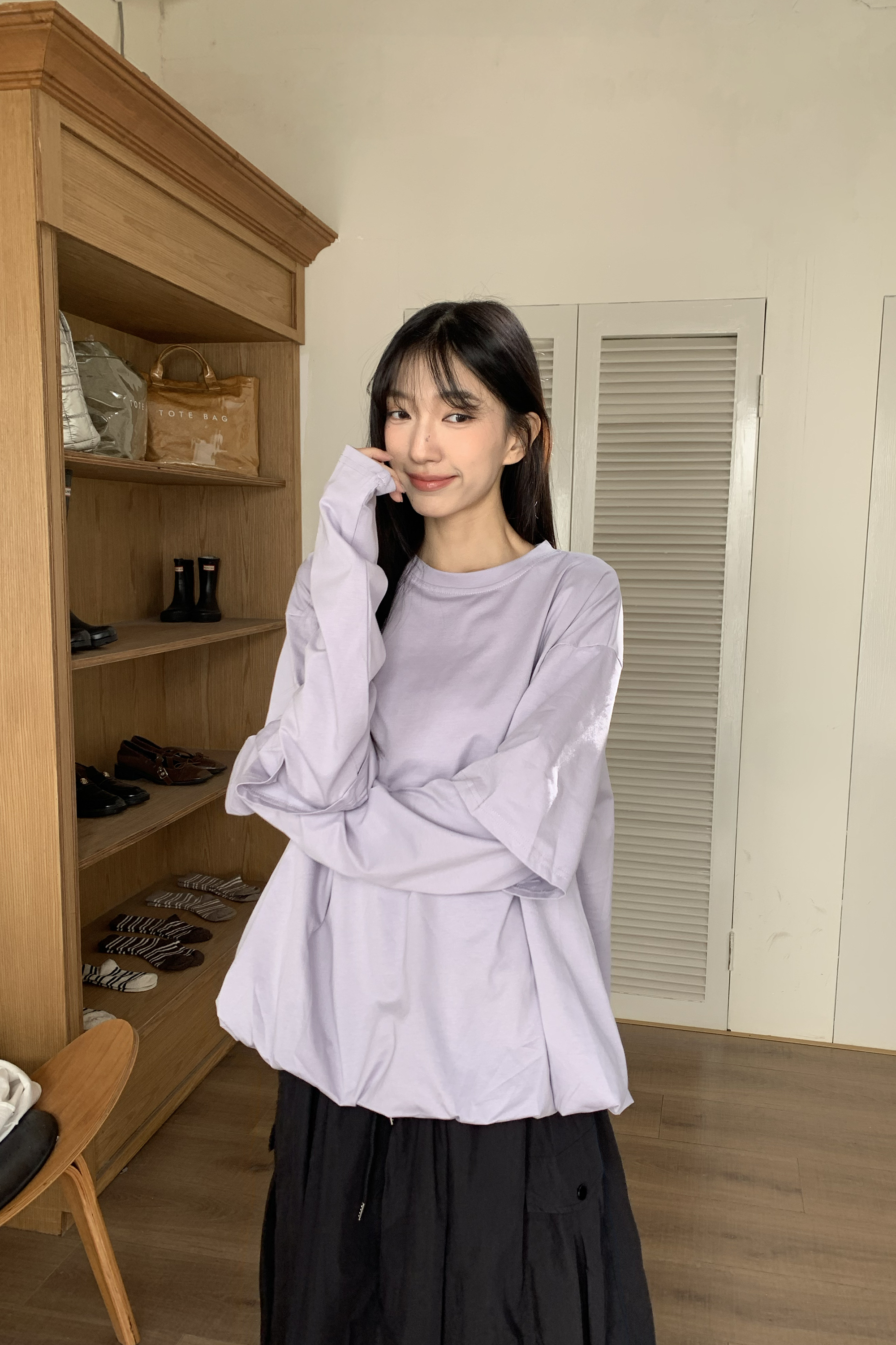 素面假兩件花苞長袖T 6色