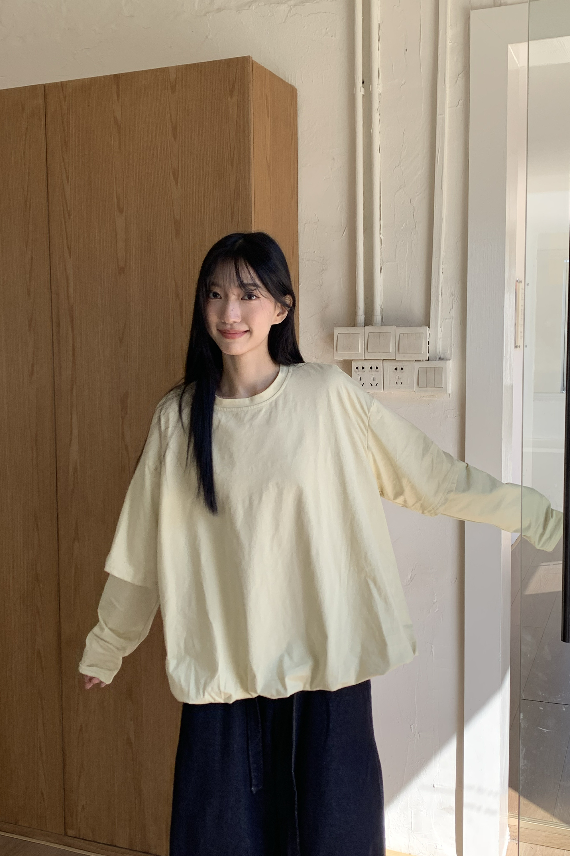 素面假兩件花苞長袖T 6色