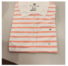 [S] TOMMY HILFIGER OPTIC WHITE/NECTARINE CLASSIC FIT STRIPE STRETCH PIQUE POLO, XW08308-970 (STH1635)