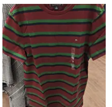 [S] TOMMY HILFIGER DEEP ROUGE/GREEN STRIPE EVERYDAY TSHIRT, XM05627-500 (STH1636)