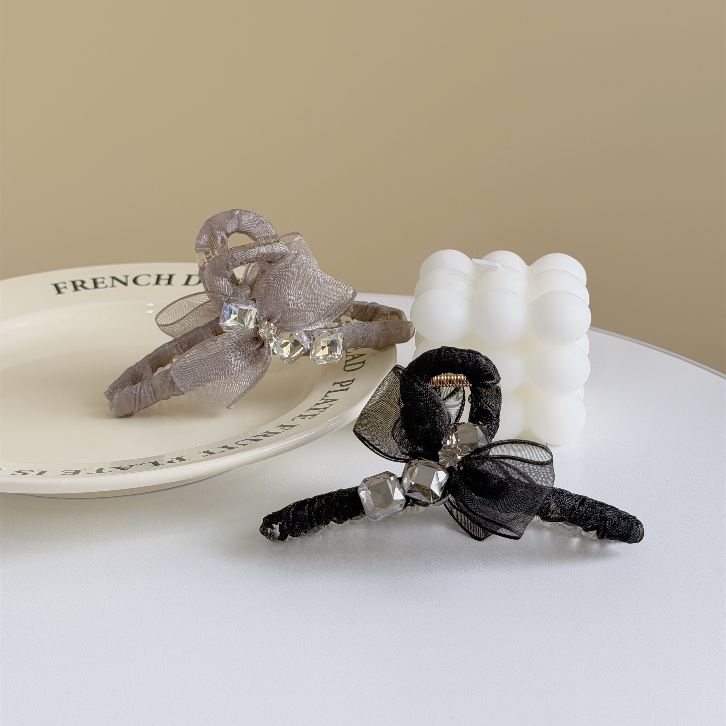 T106水鑽網紗蝴蝶結鯊魚夾