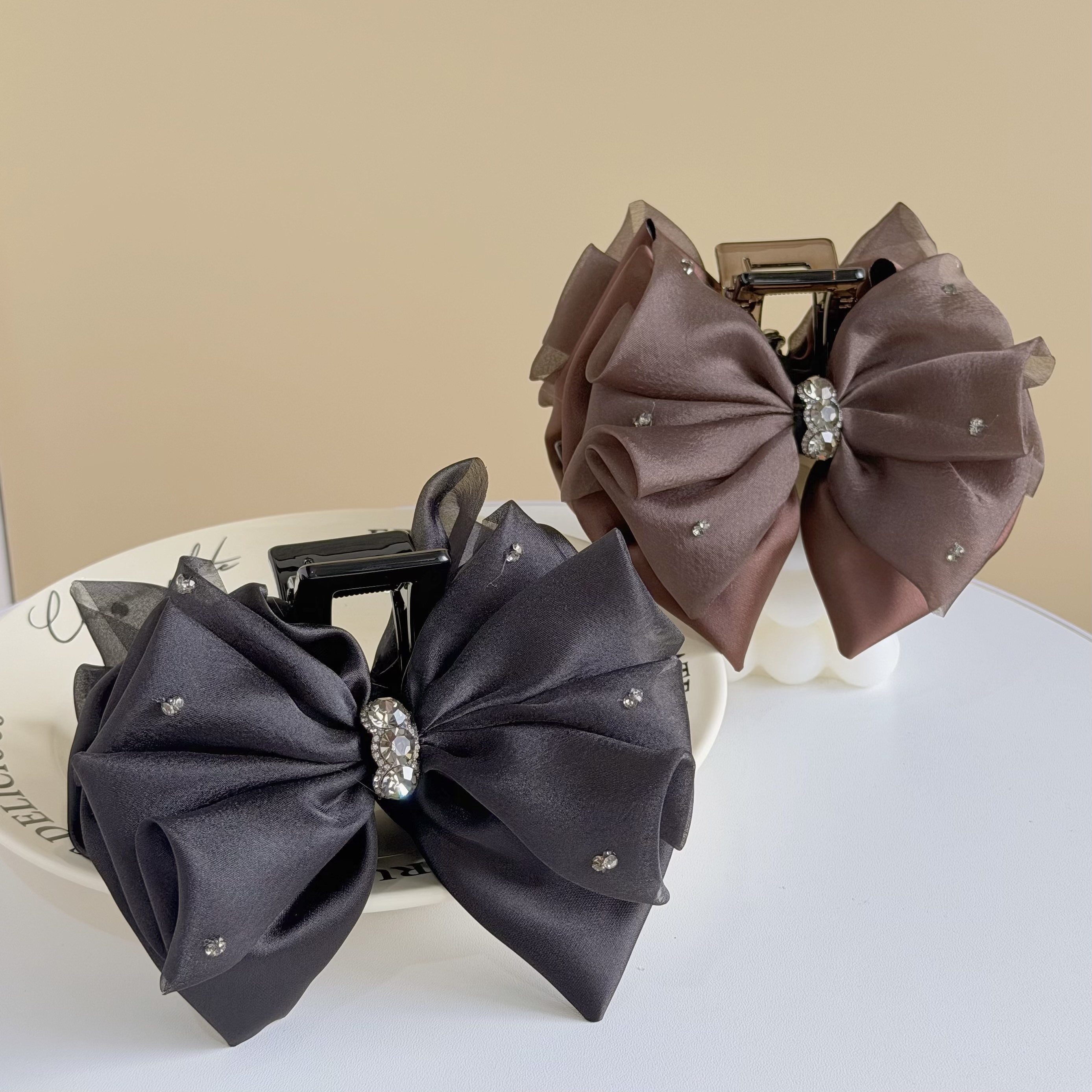 T103水鑽緞面蝴蝶結鯊魚夾