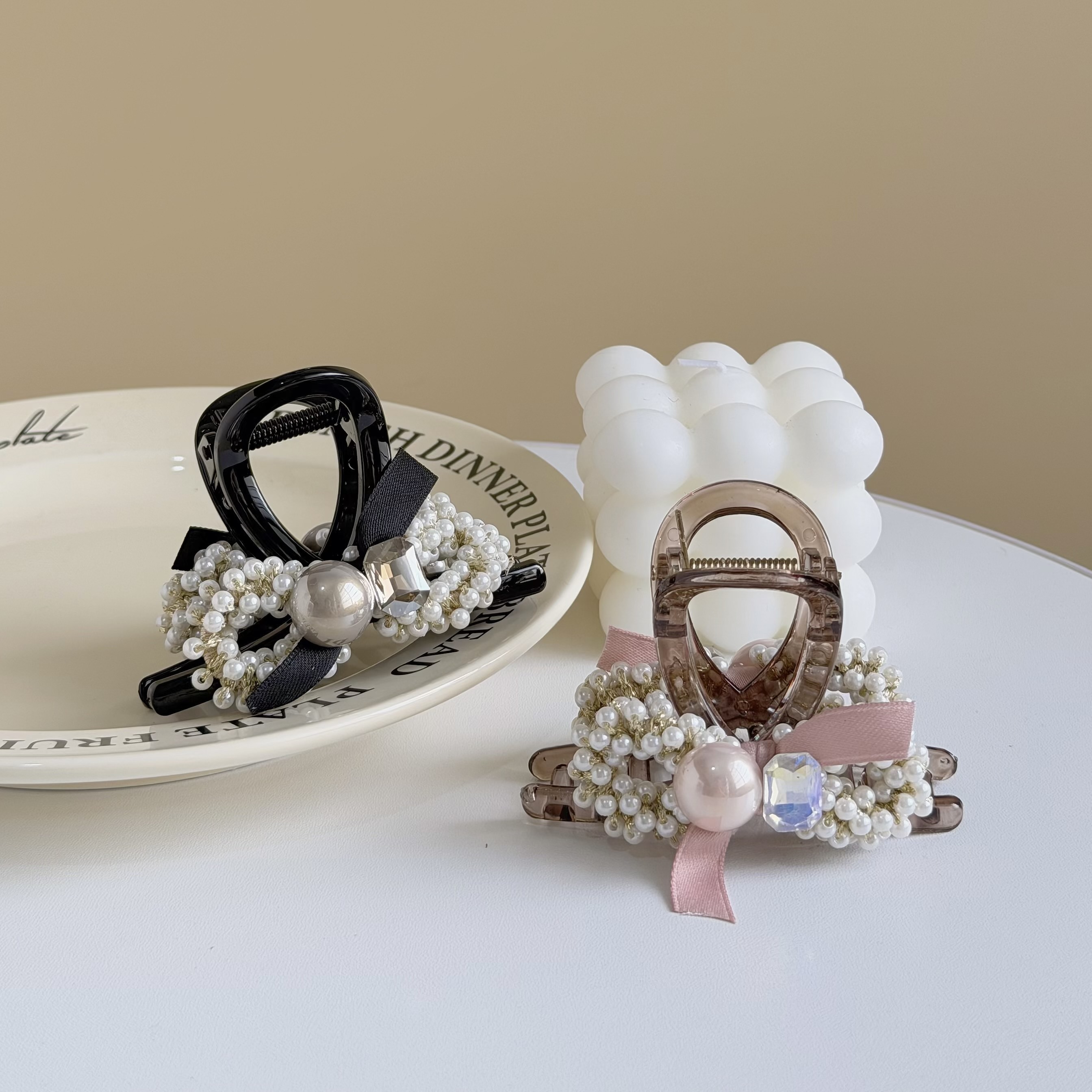 T100珍珠鑽蝴蝶結半頭夾