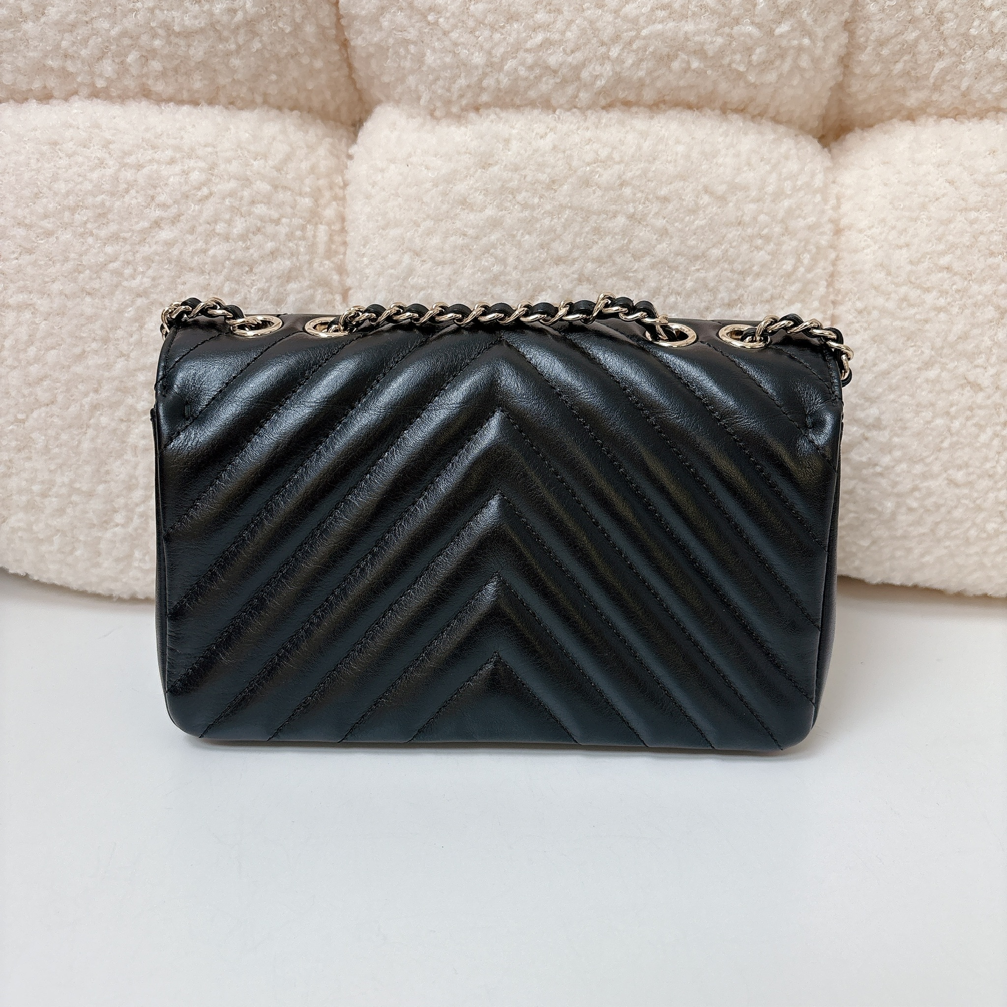 Statement Chevron Flap Bag - Black - Ghw