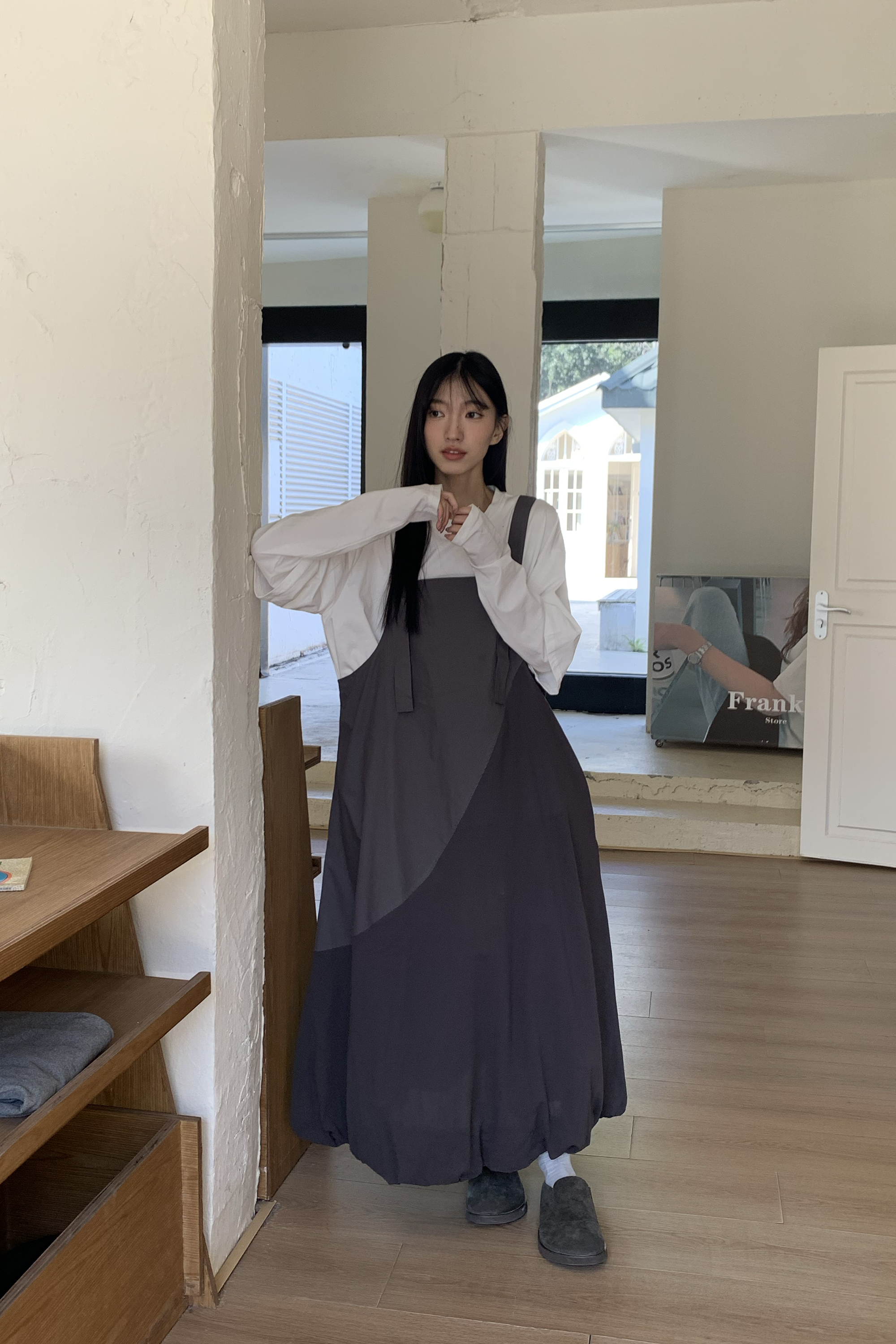 日感拼接設計款吊帶裙 2色