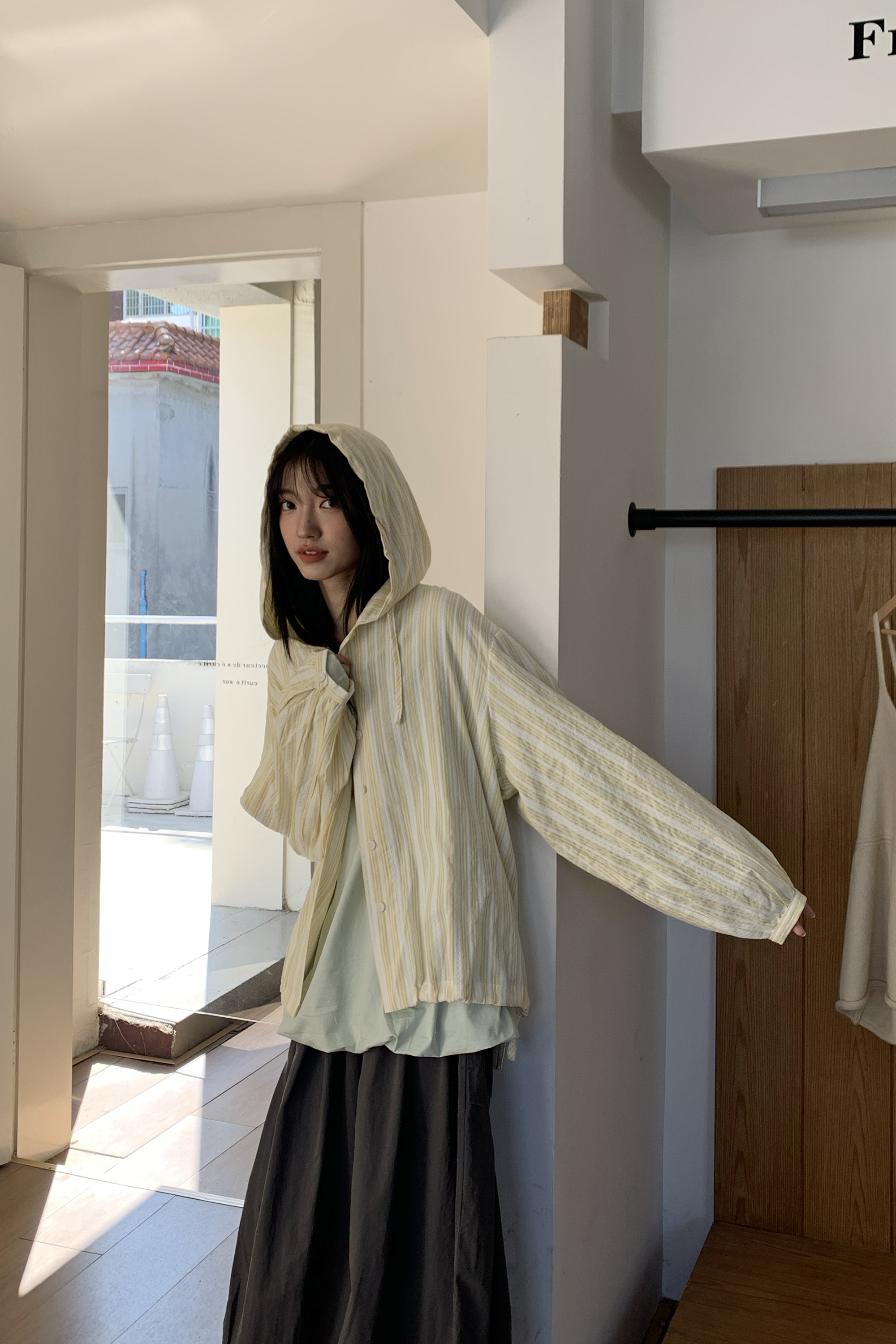 春日薄款條紋連帽襯衫 3色