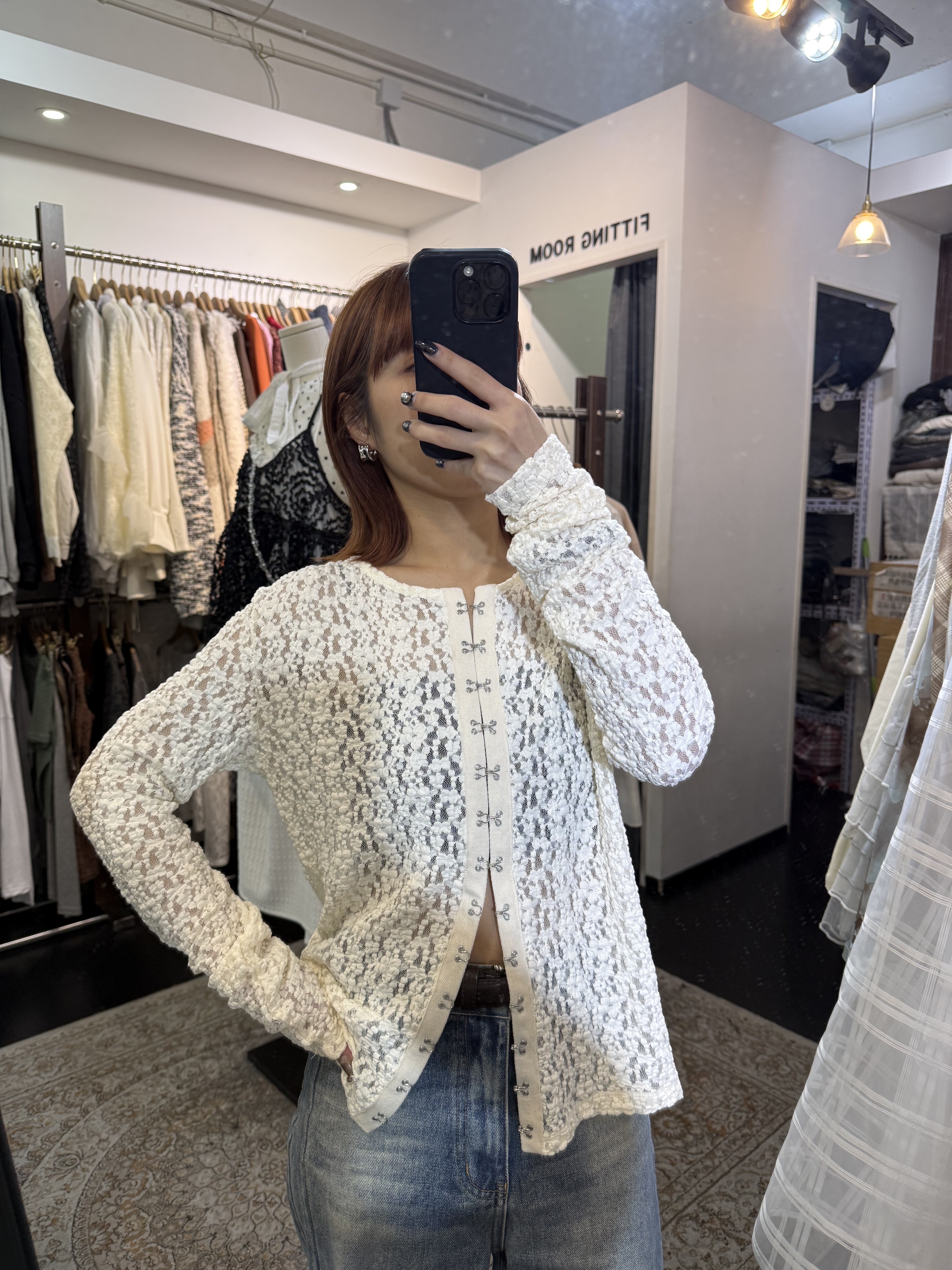 設計感扣lace長袖top