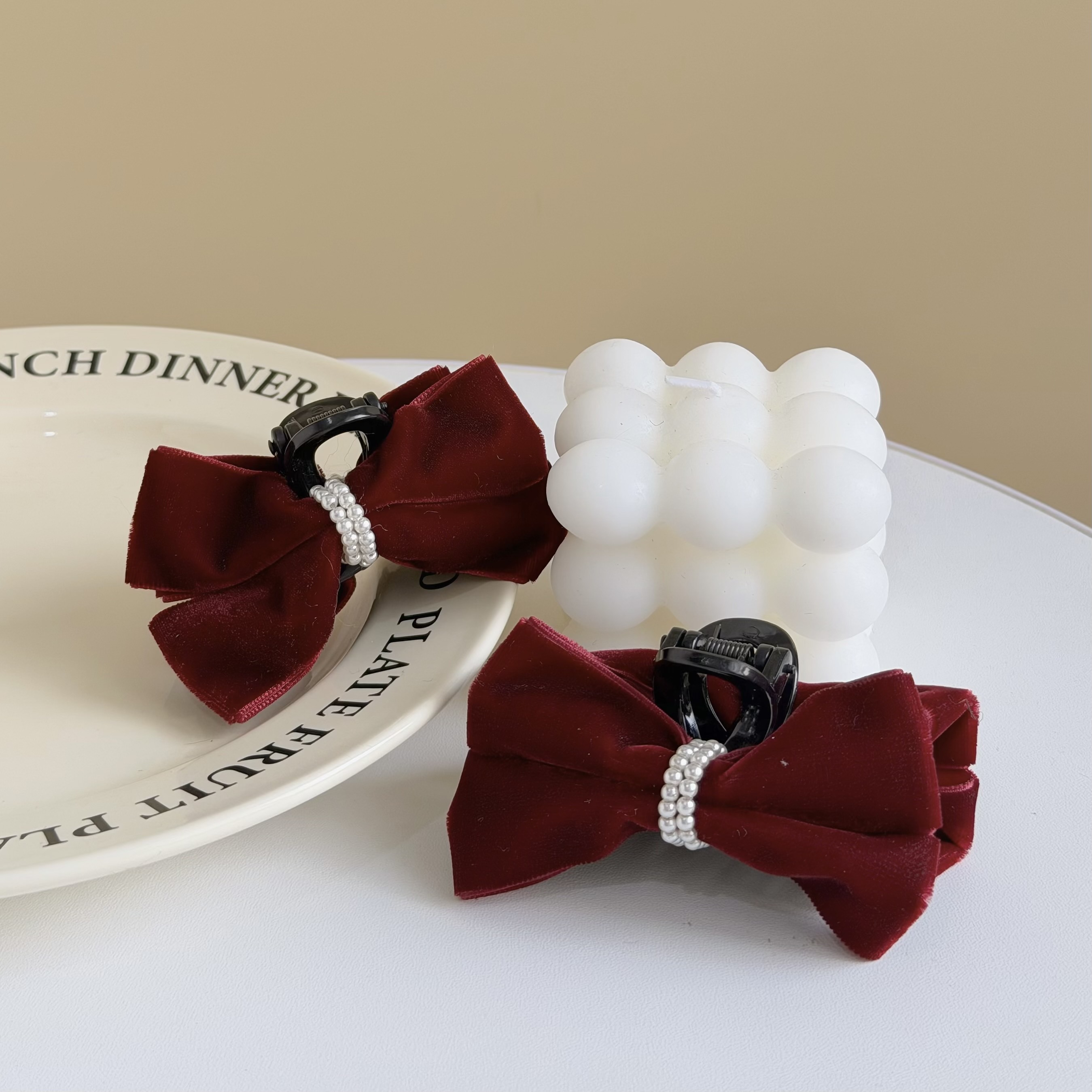 W104絨布珍珠蝴蝶結對夾