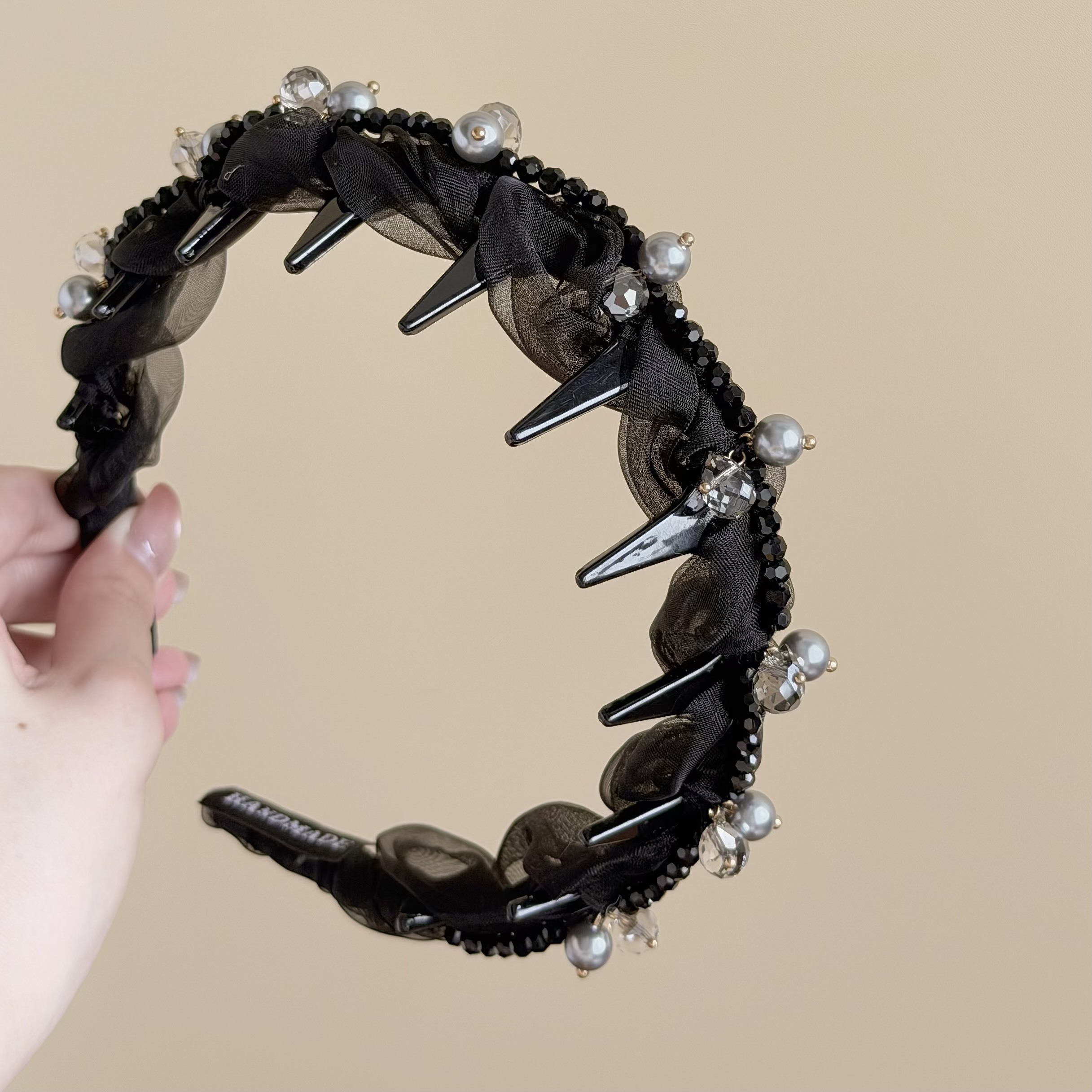 H264水晶珍珠透紗帶爪髮箍