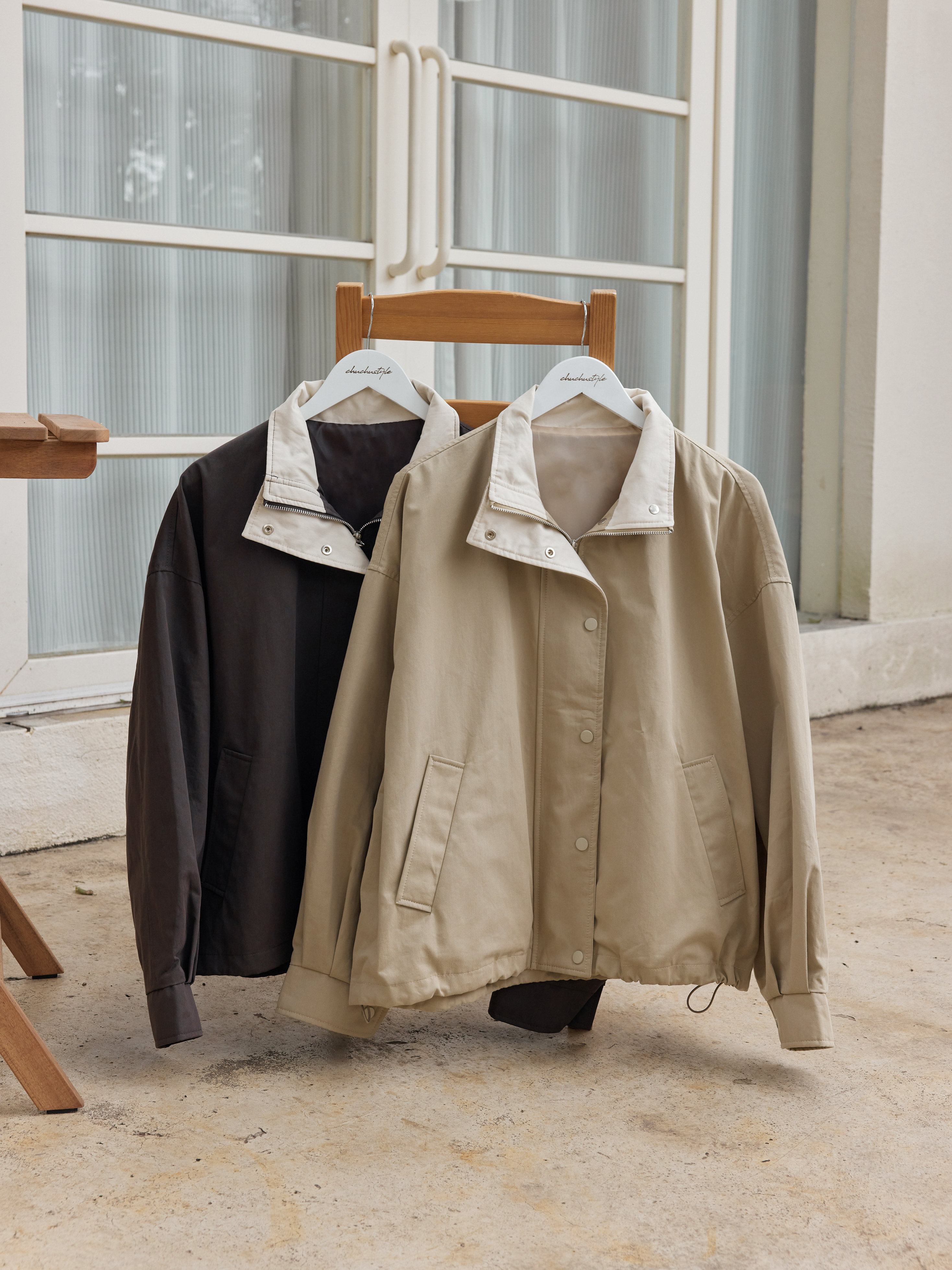 簡約撞色翻領風衣外套