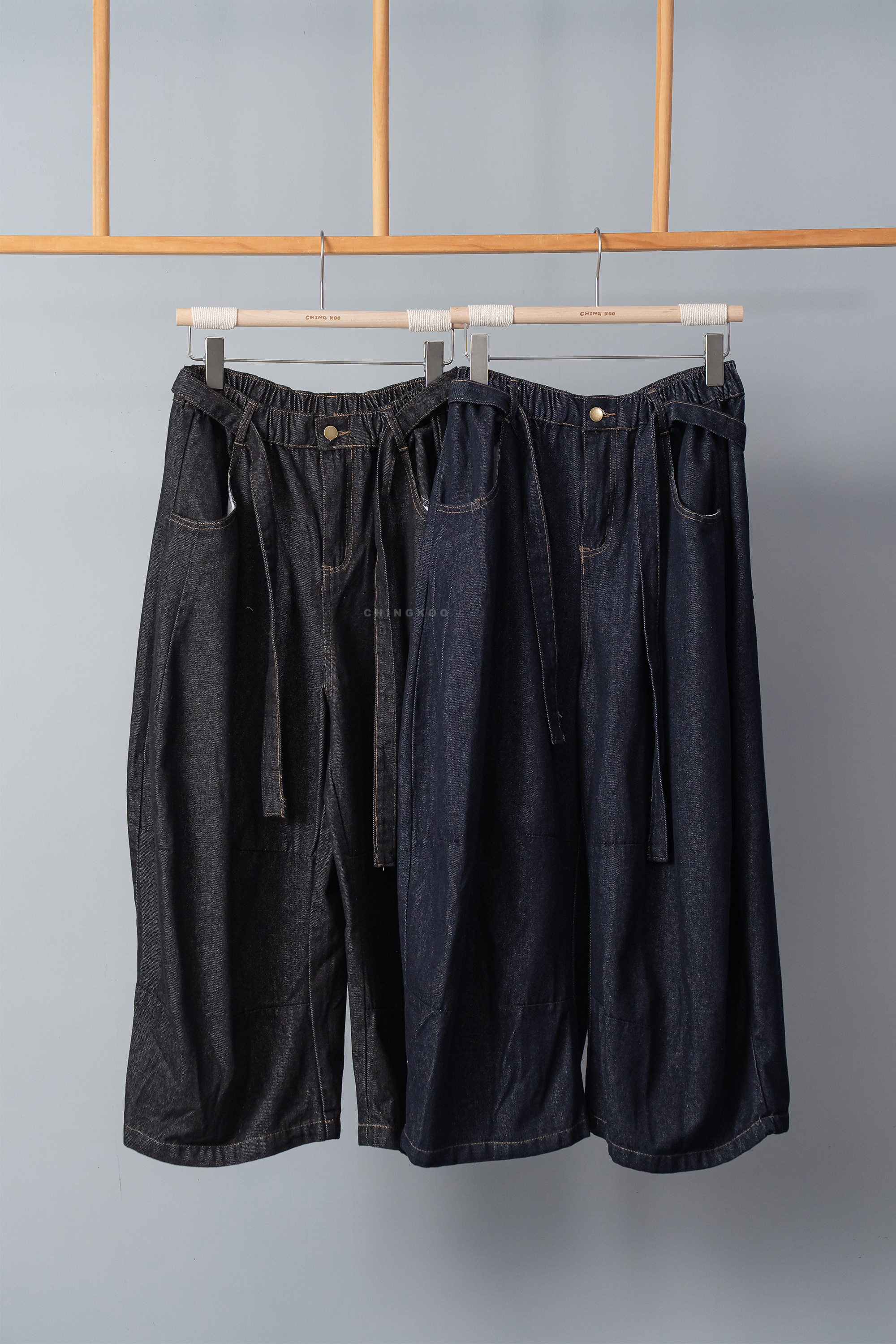 個性寬鬆腰帶牛仔褲 2色