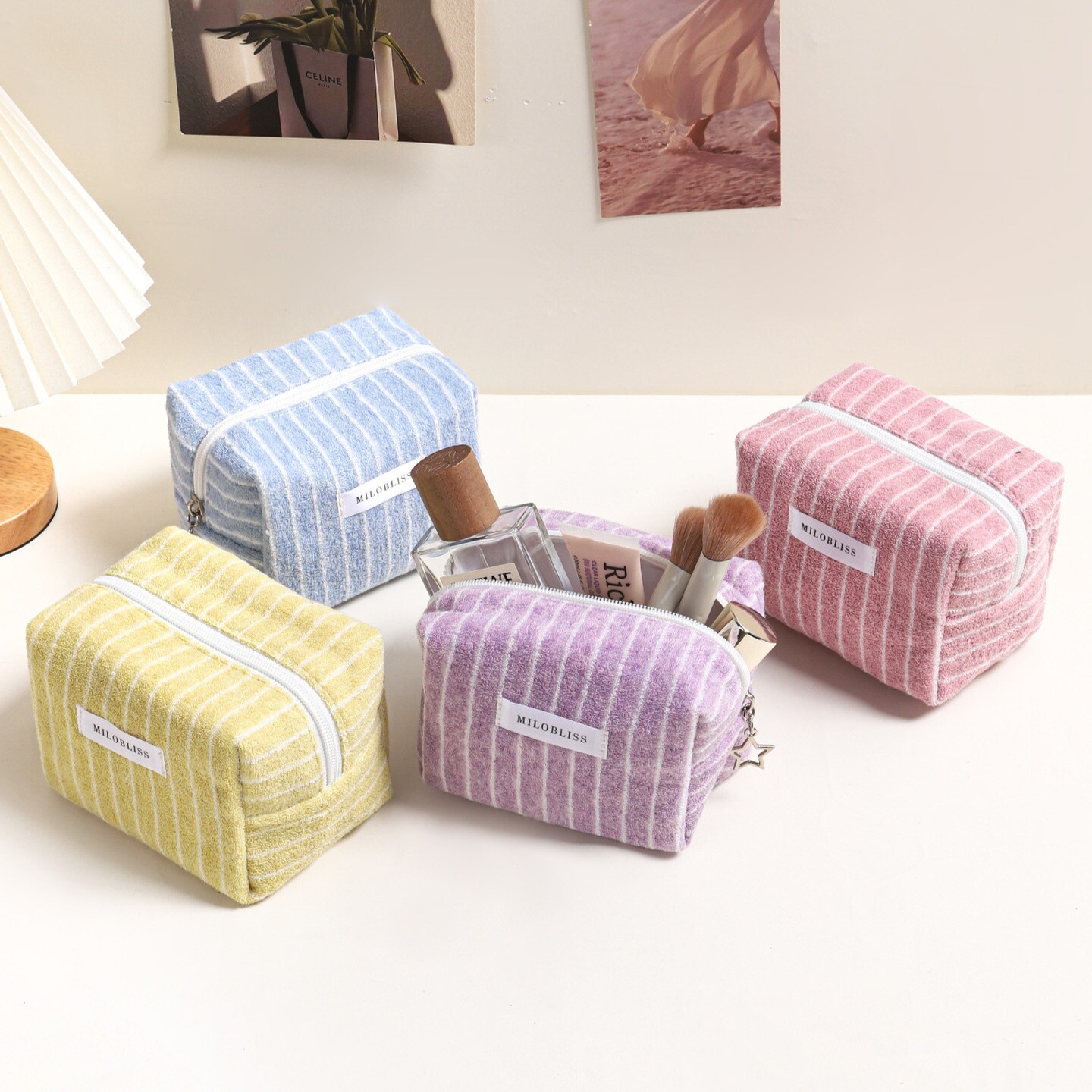 《6582》韓系條紋毛巾布化妝收納包