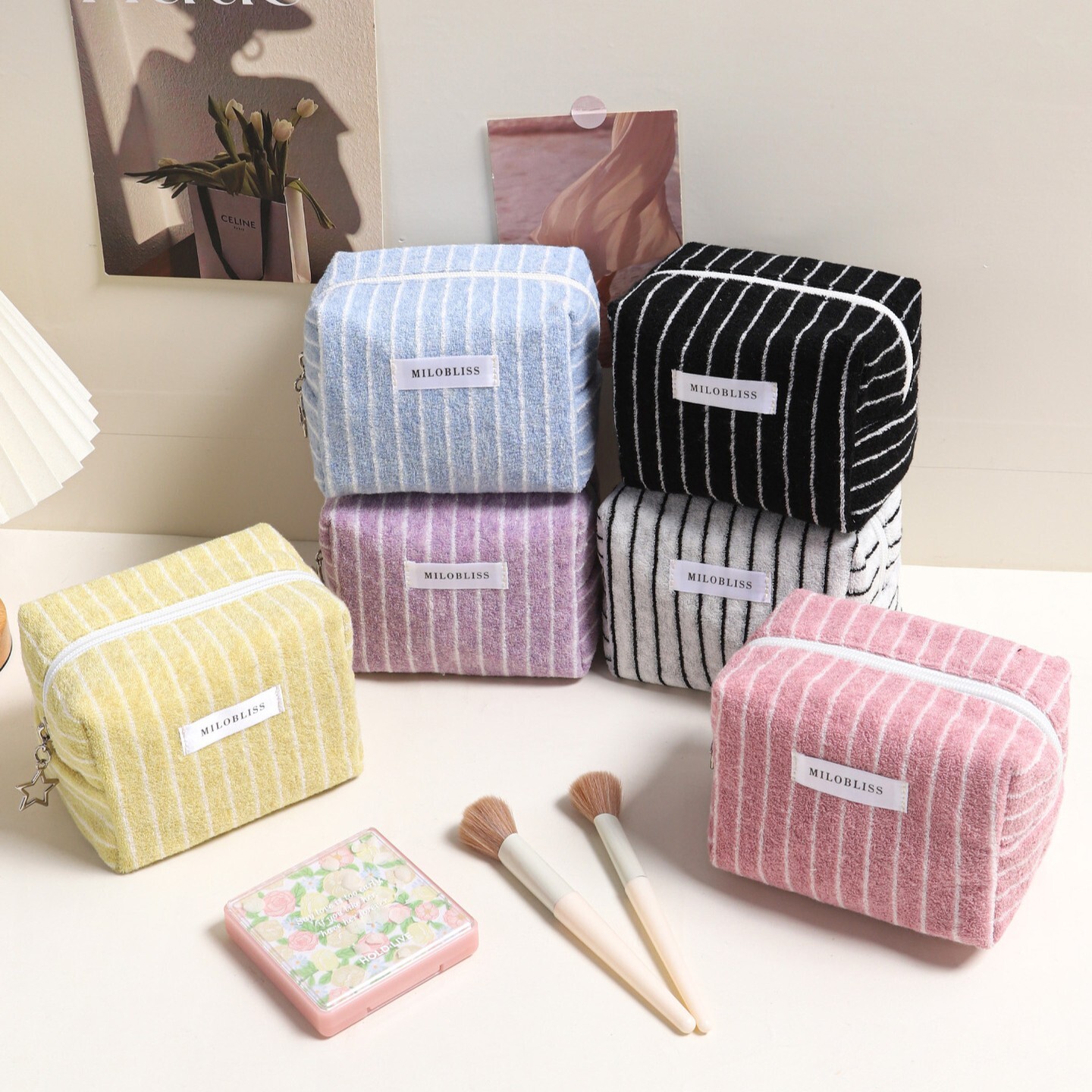 《6582》韓系條紋毛巾布化妝收納包
