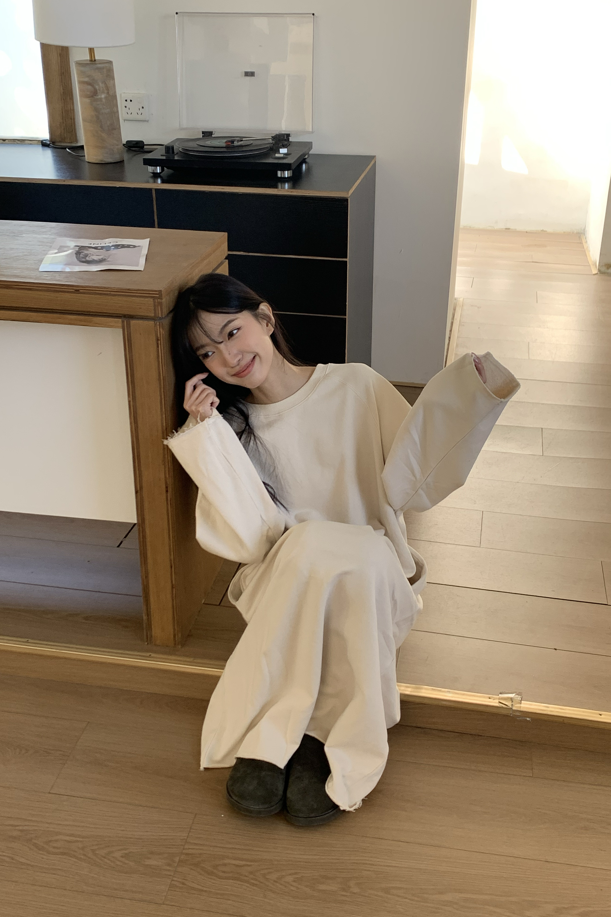 素面休閒長款衛衣裙 2色