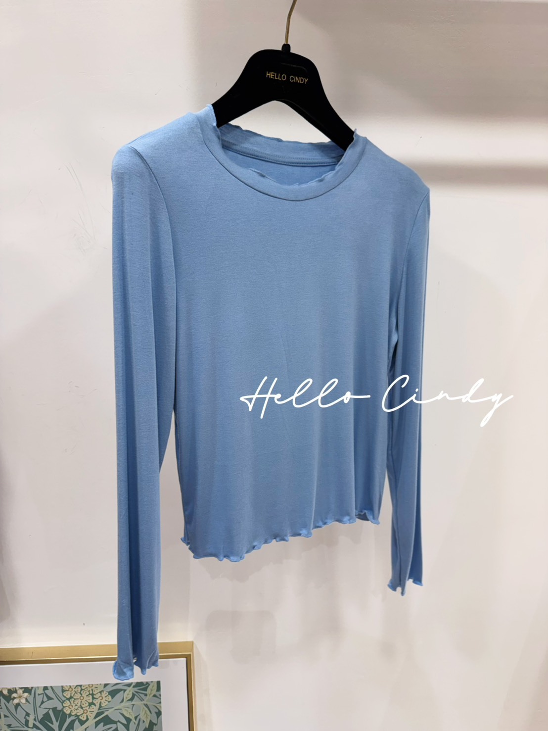 B02079 甜美木耳邊水藍色上衣