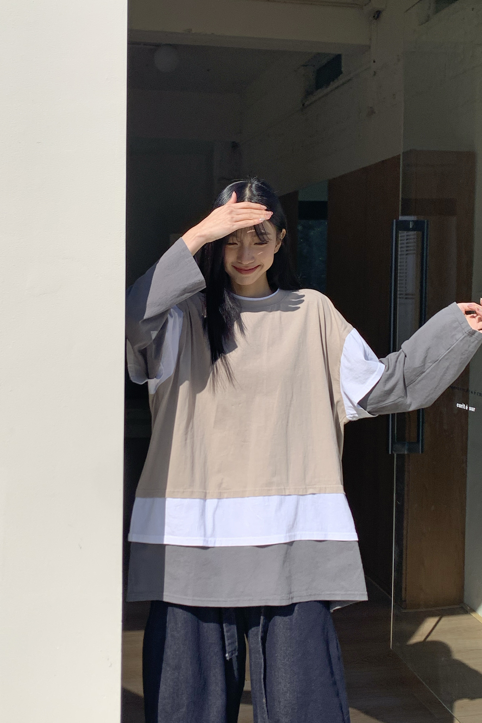 撞色層次感拼接長袖T 3色