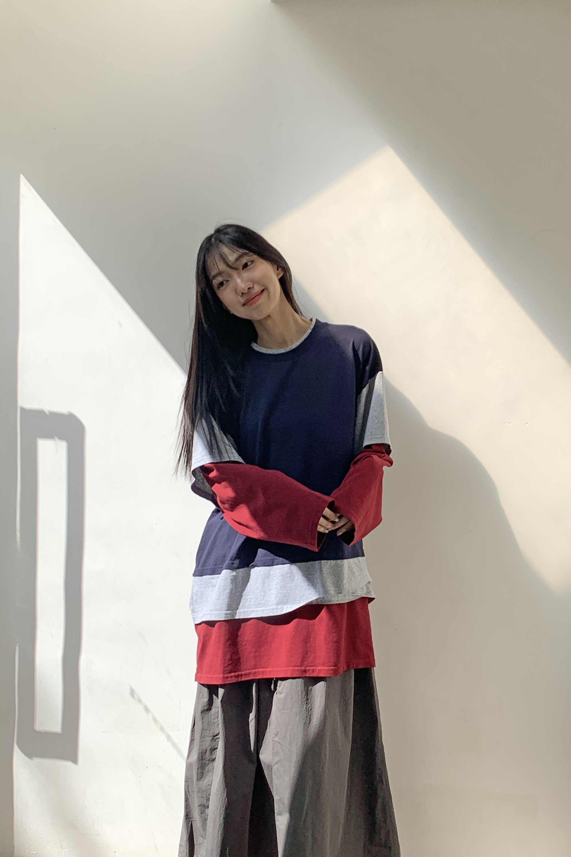 撞色層次感拼接長袖T 3色