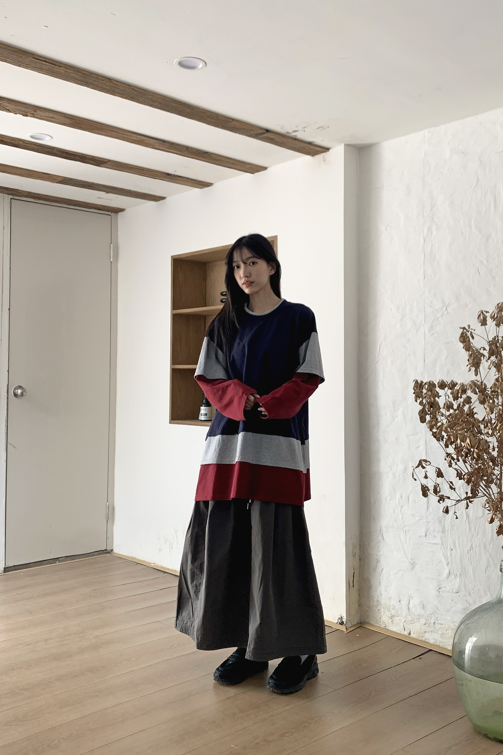 撞色層次感拼接長袖T 3色