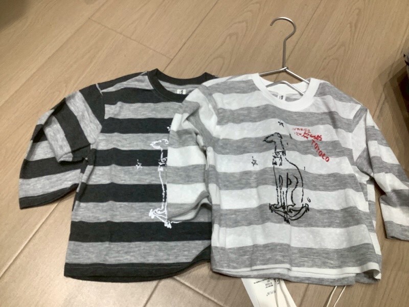 雪花麻小狗條紋T