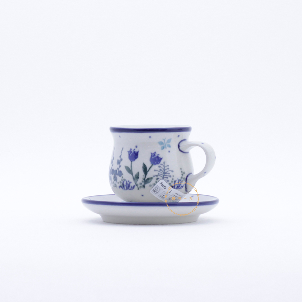 濃縮咖啡 杯盤組 100ml-可愛搖曳的小花-藍