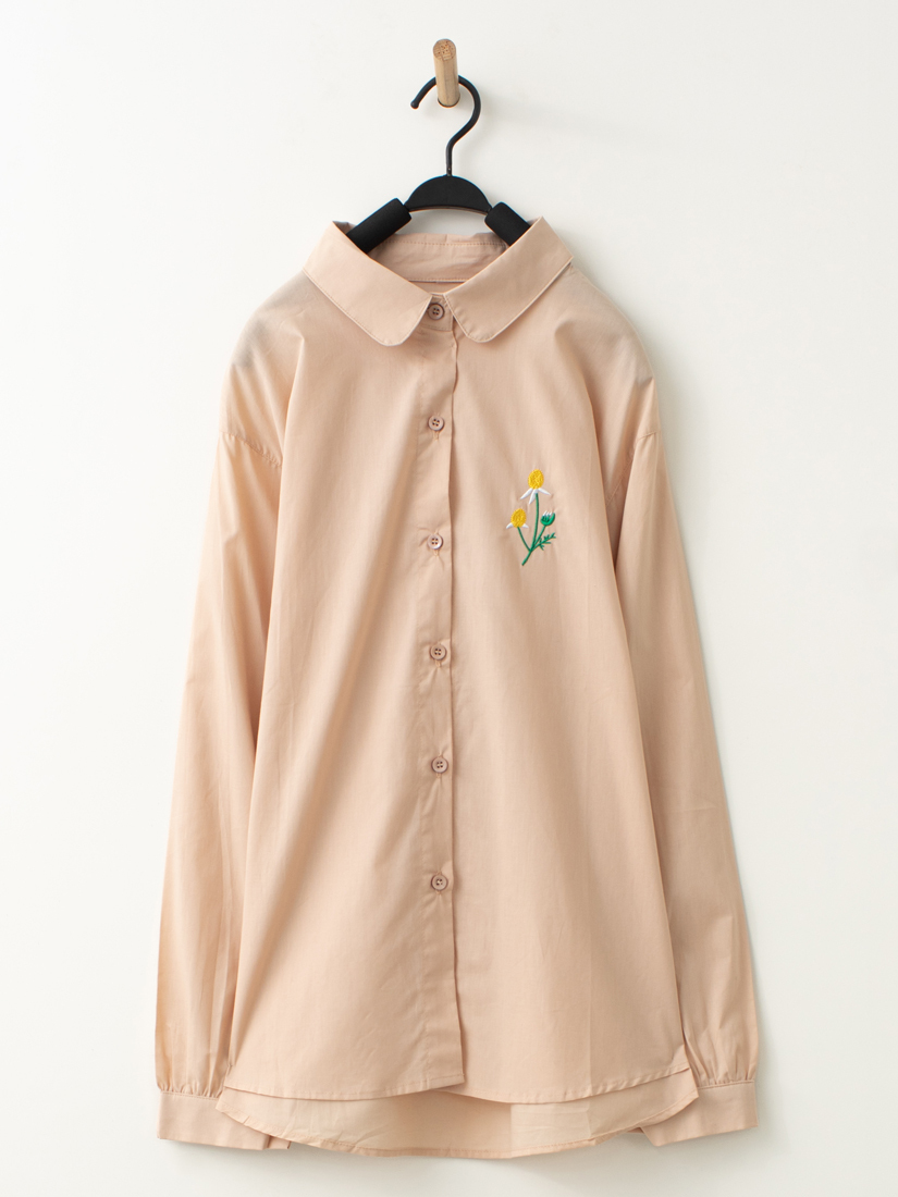 自然棉質小圓領繡花襯衫