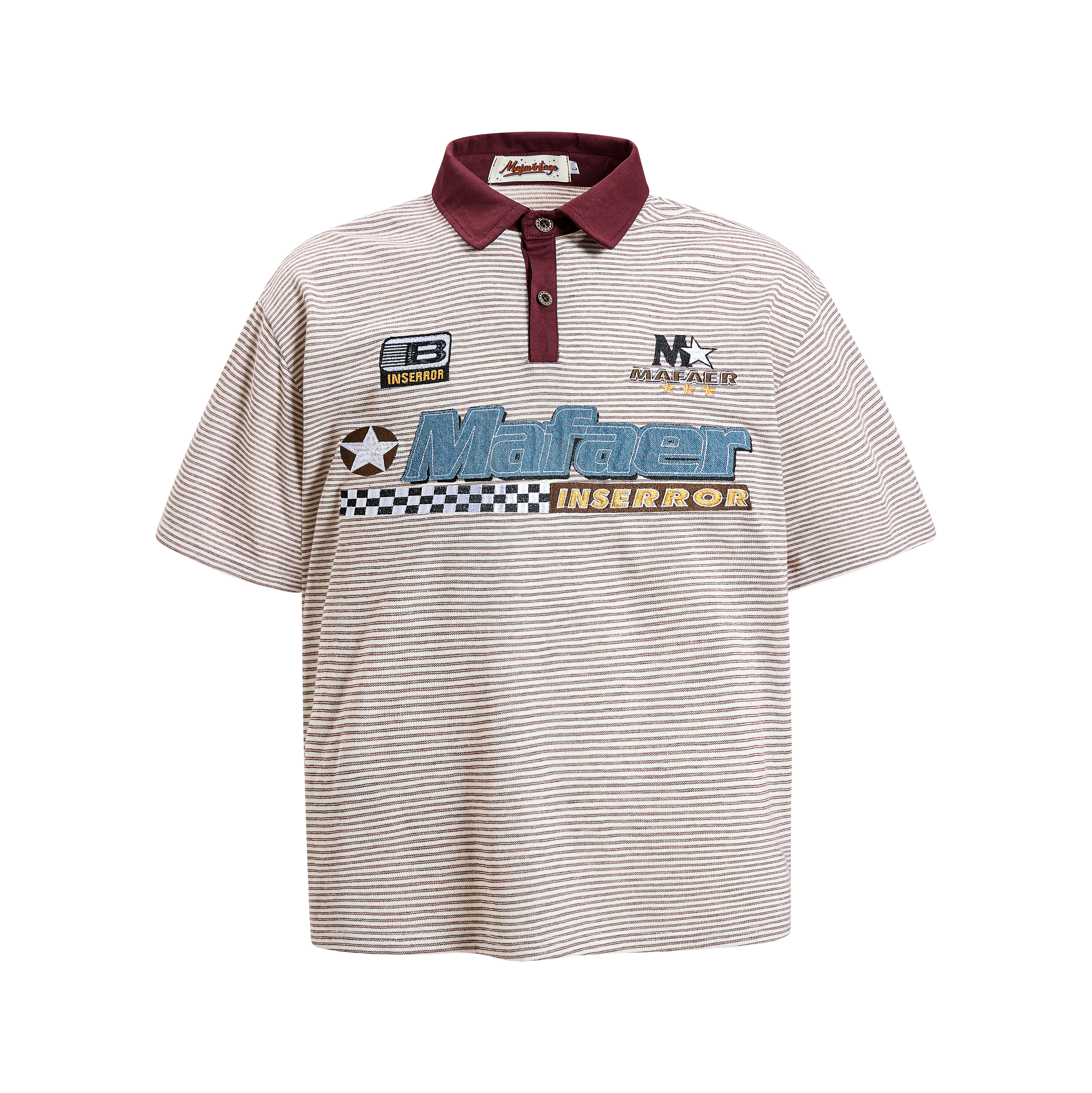 《S.V》刺繡標章橫條紋 Polo 衫