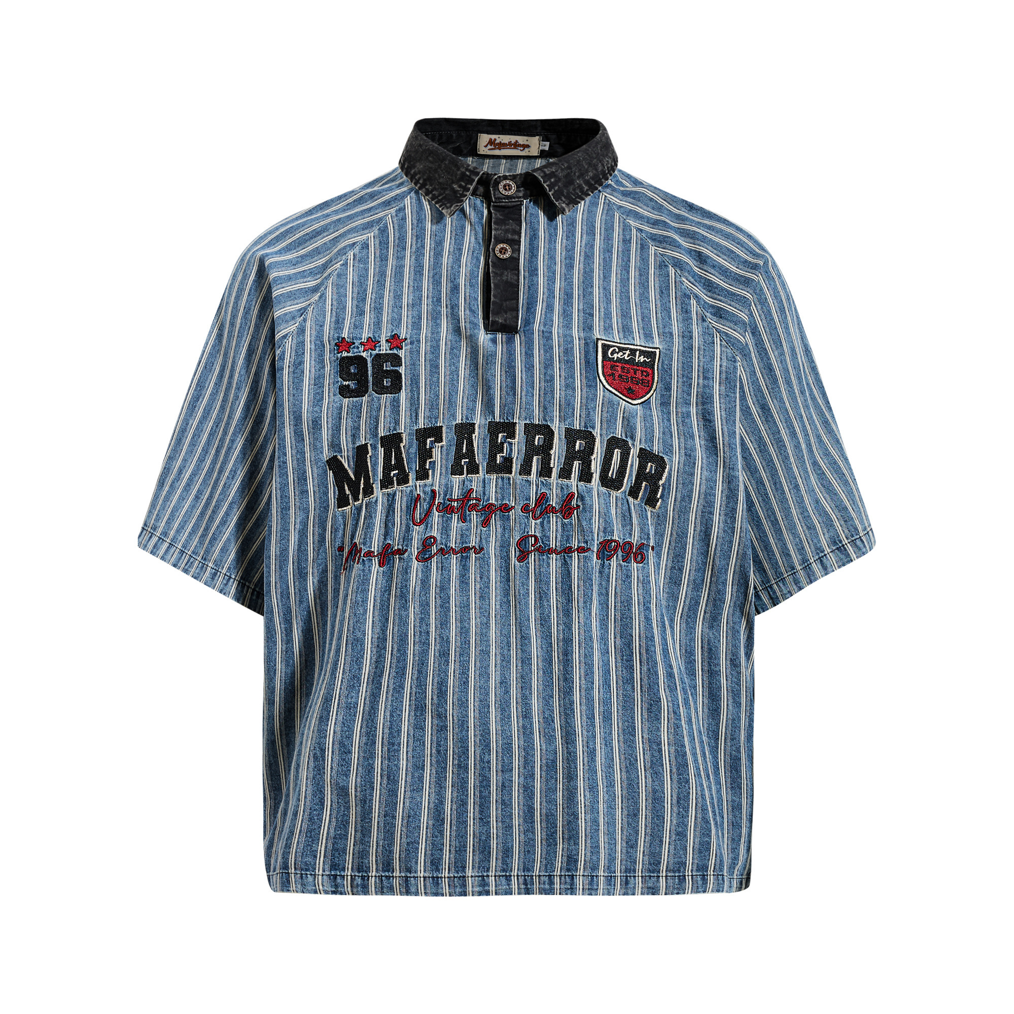 《S.V》撞色牛仔領細條紋短袖 Polo