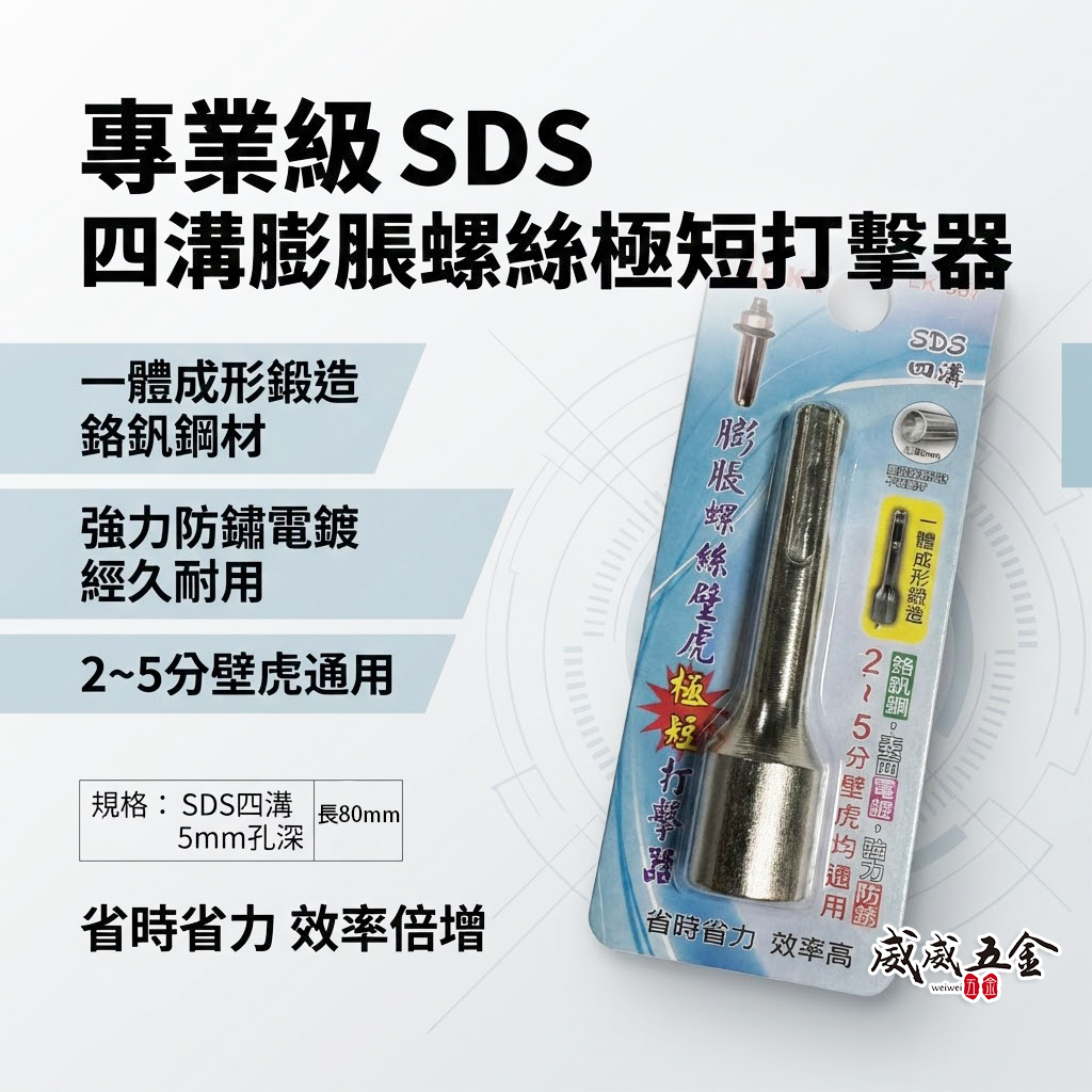 升級款 LE-KA｜LK-387 SDS 四溝膨脹螺絲壁虎｜2–5分通用｜一體成形鍛造｜高強度防鏽壁虎打擊器｜長 80mm 穩定耐用