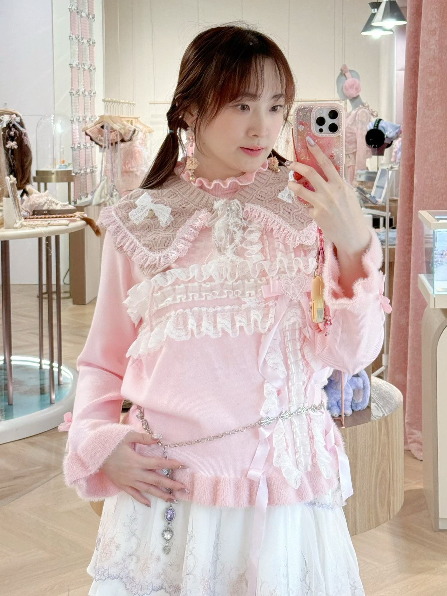 13343 Cream Lace Princess Collar Knit Series