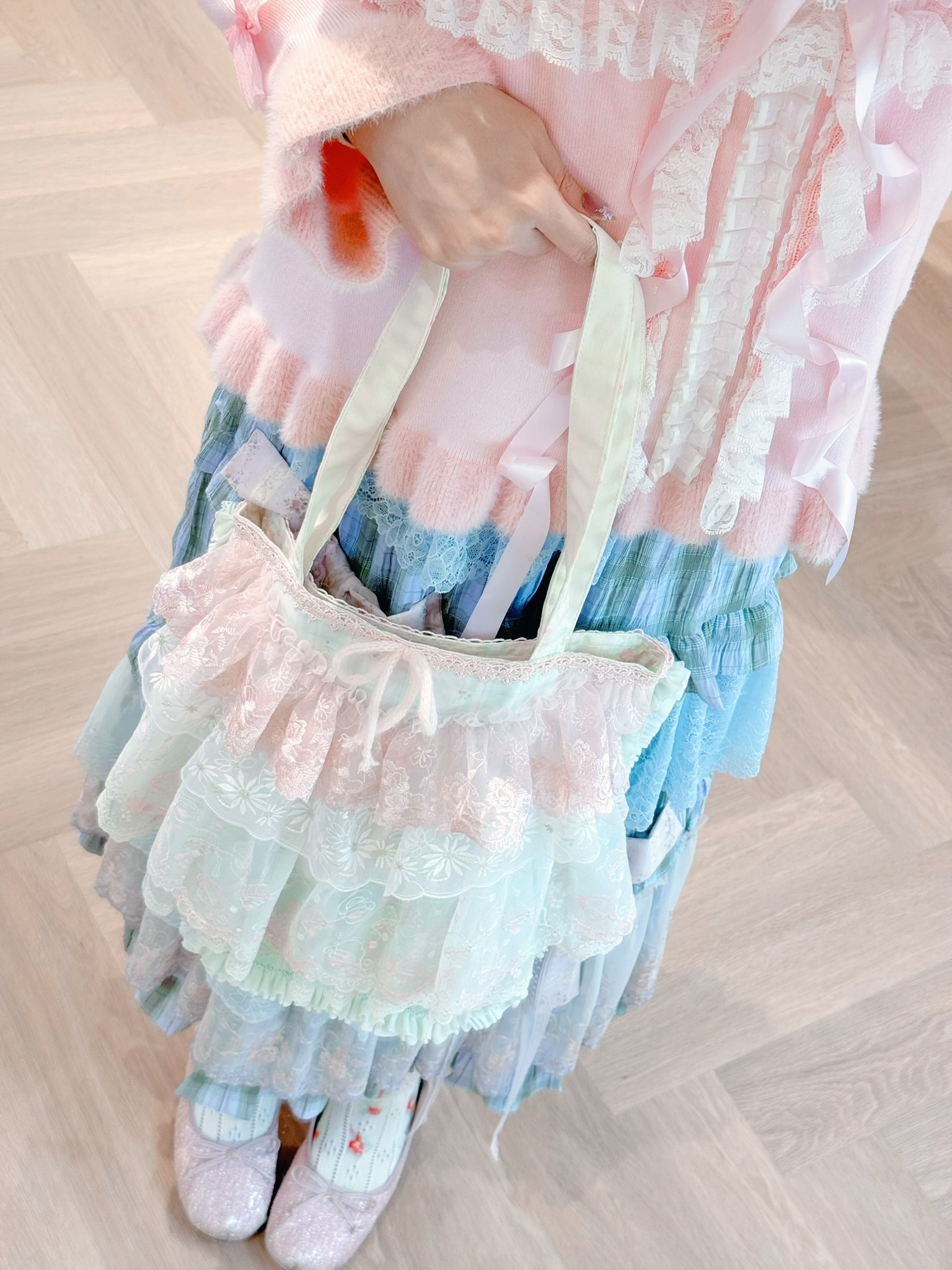 13330 Sweetheart Sheer Bow Quilted Tote Bag