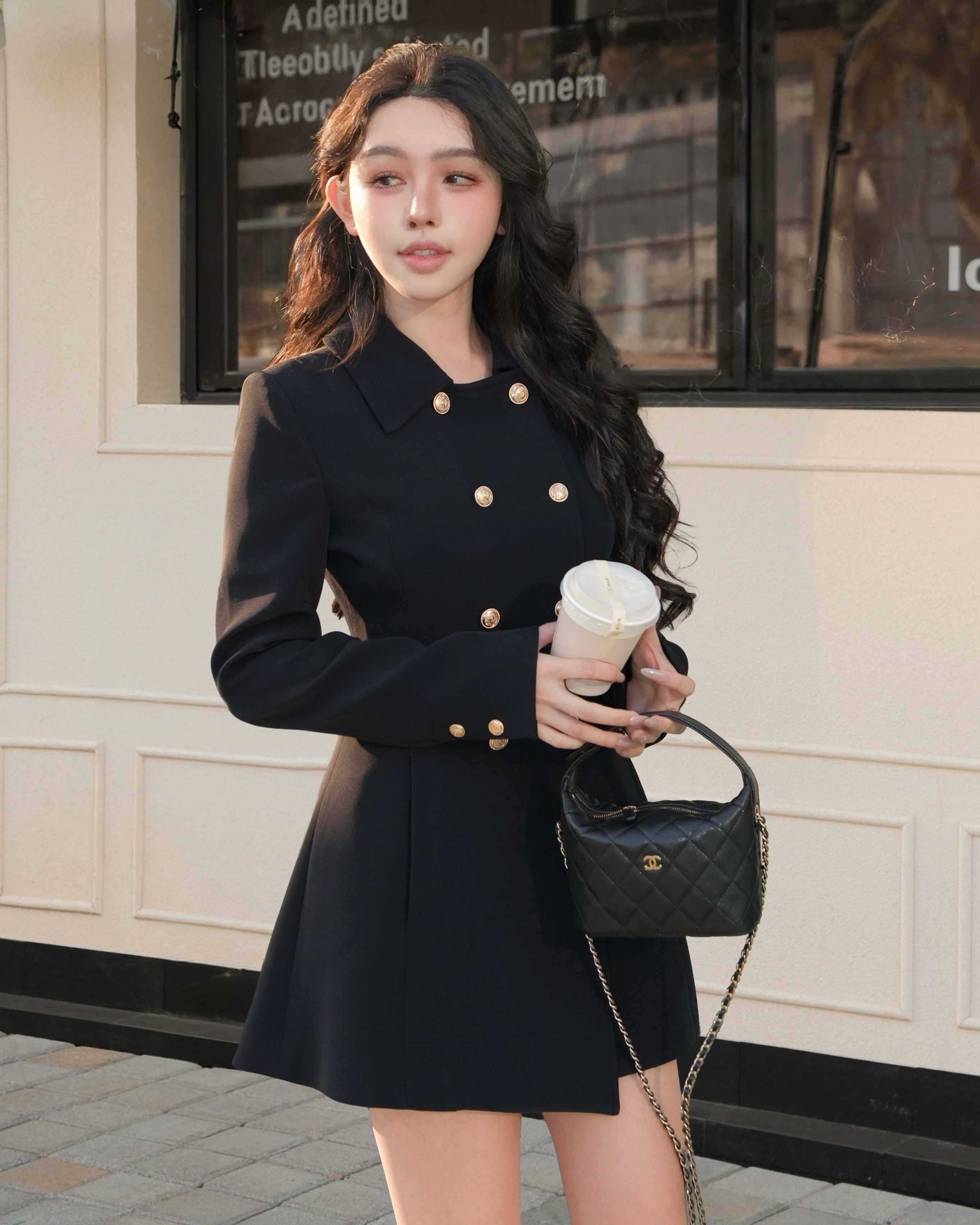 訂製-質感女伶排扣傘襬外套