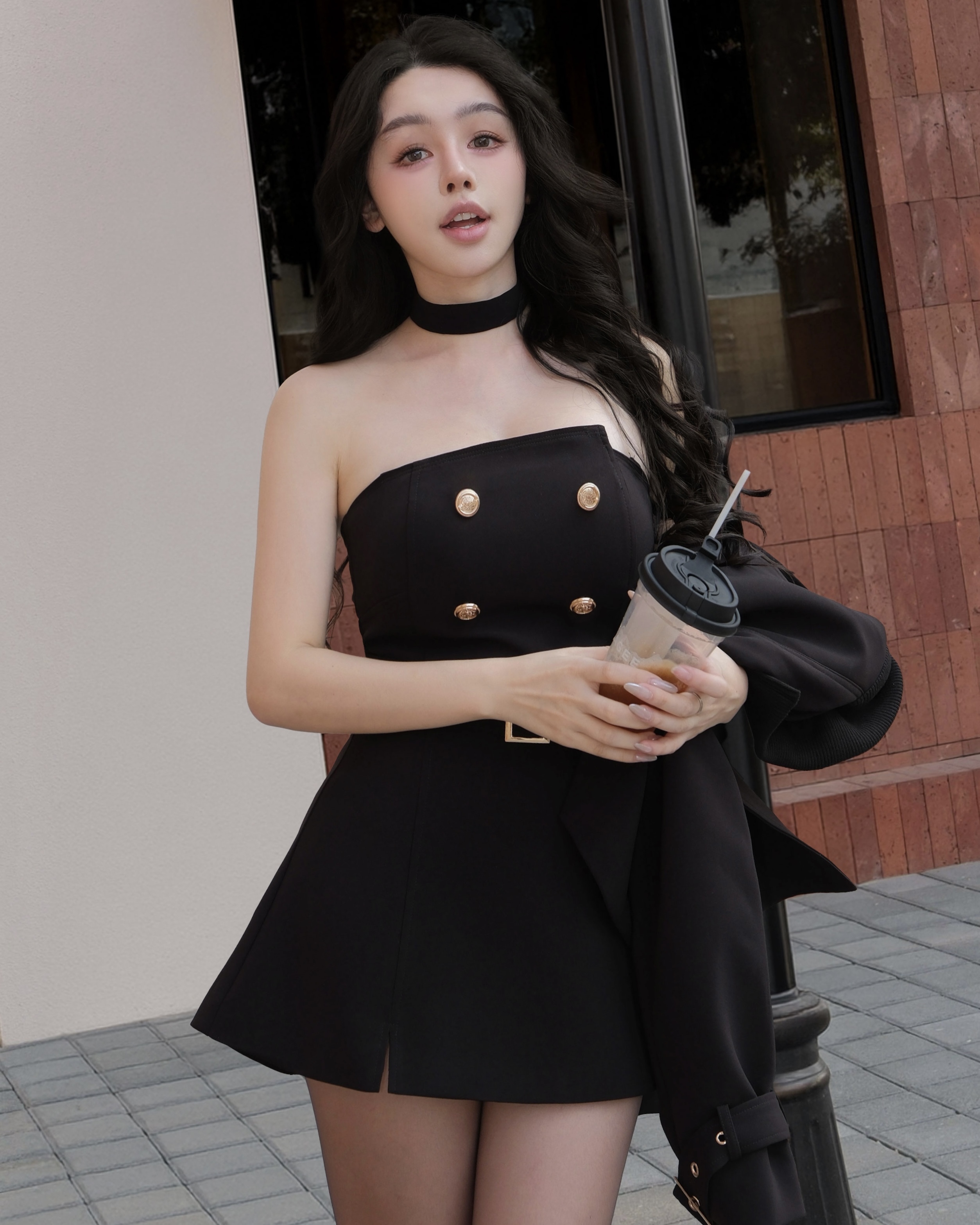 訂製-經典排釦平口傘襬套裝