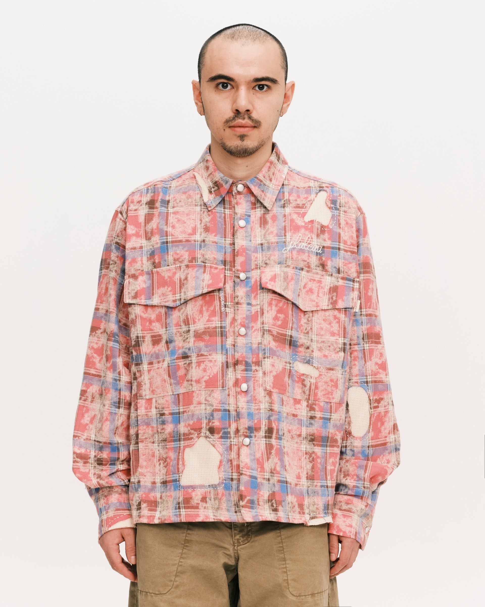 PLATEAU STUDIO｜Hand patch check shirt (Red check)