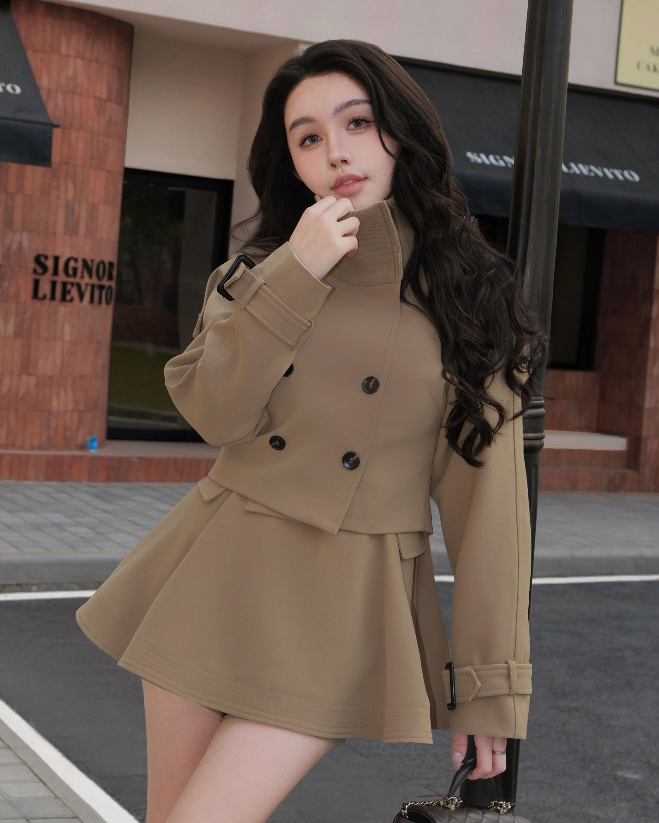 訂製-經典排釦羅紋風衣短外套