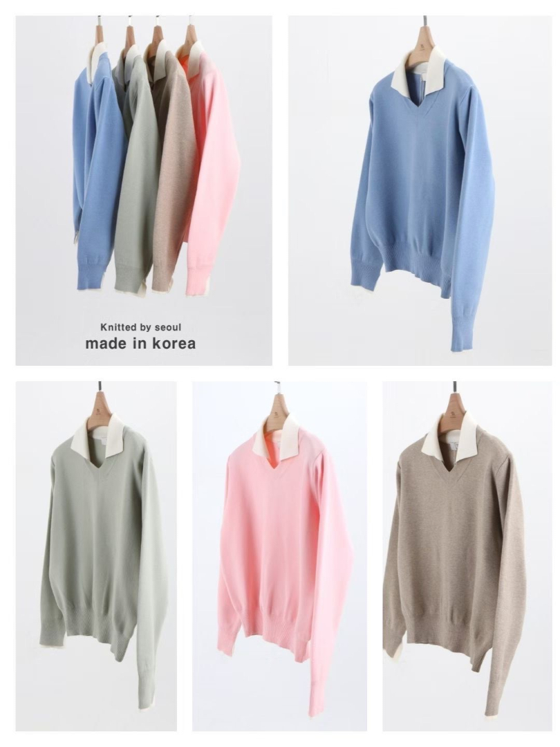 單穿有質感針織上衣｜V領襯衫領設計・氣質顯瘦長袖毛衣