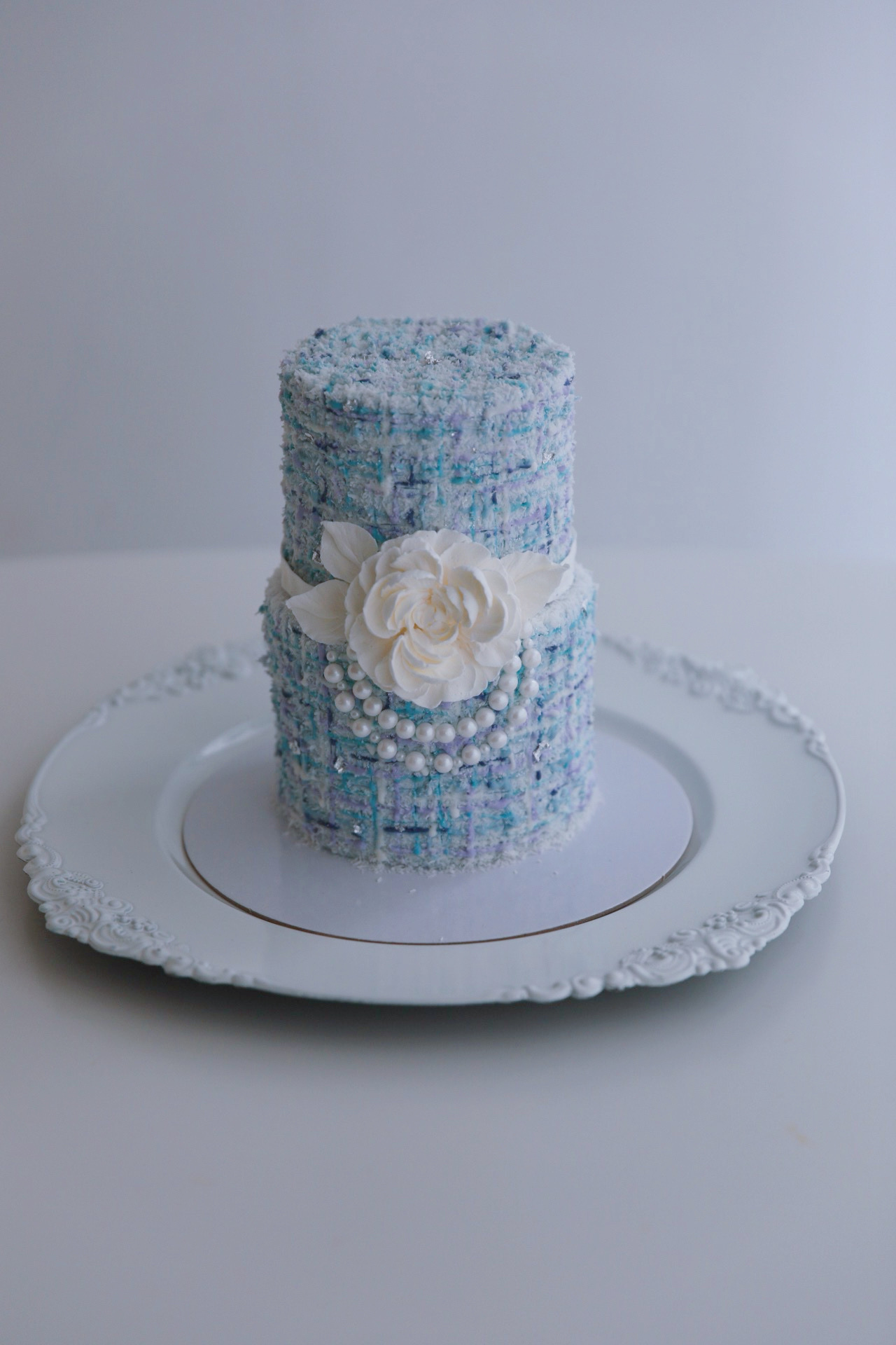 Chanel Inspired Tweed & Camellia Buttercream Cake