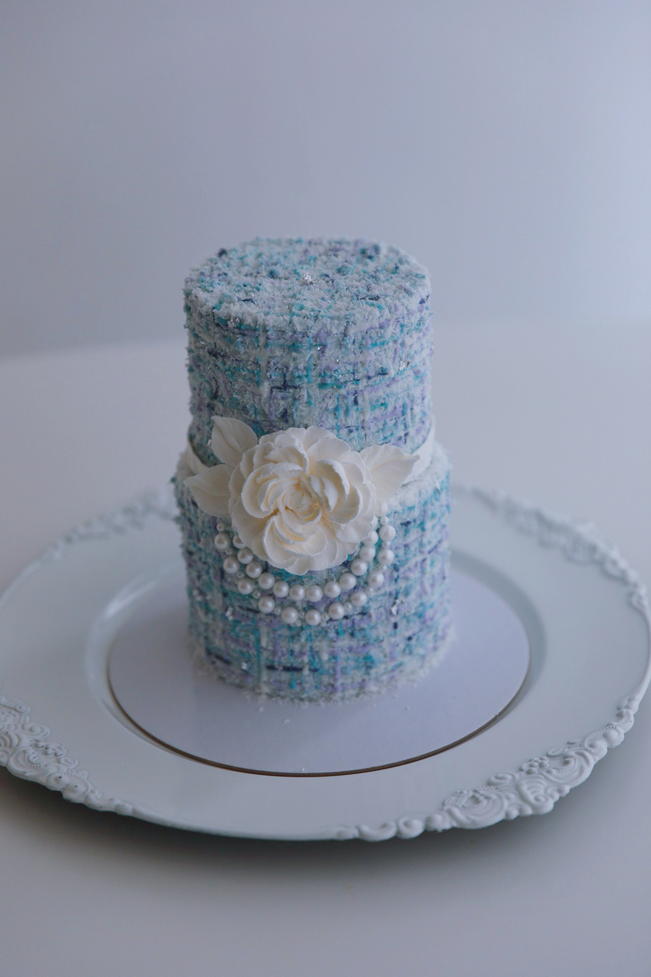 Chanel Inspired Tweed & Camellia Buttercream Cake