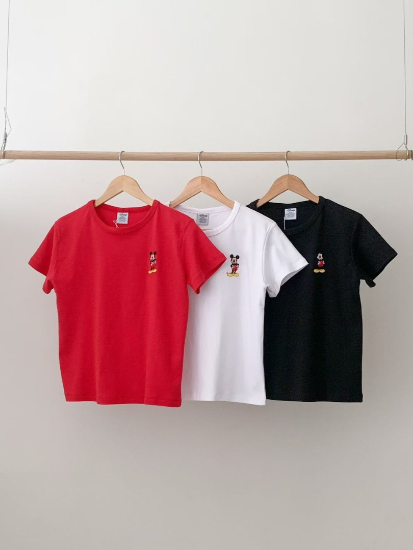 經典米奇百搭棉T｜迪士尼刺繡短袖上衣・顯白紅色韓系休閒T