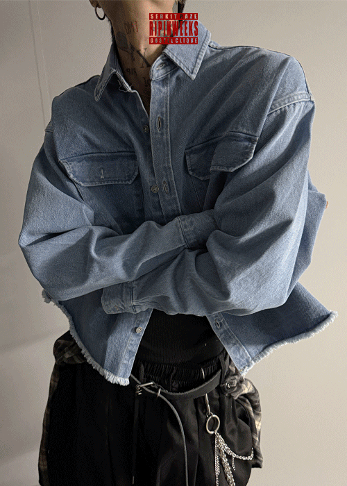 毛邊短版牛仔夾克