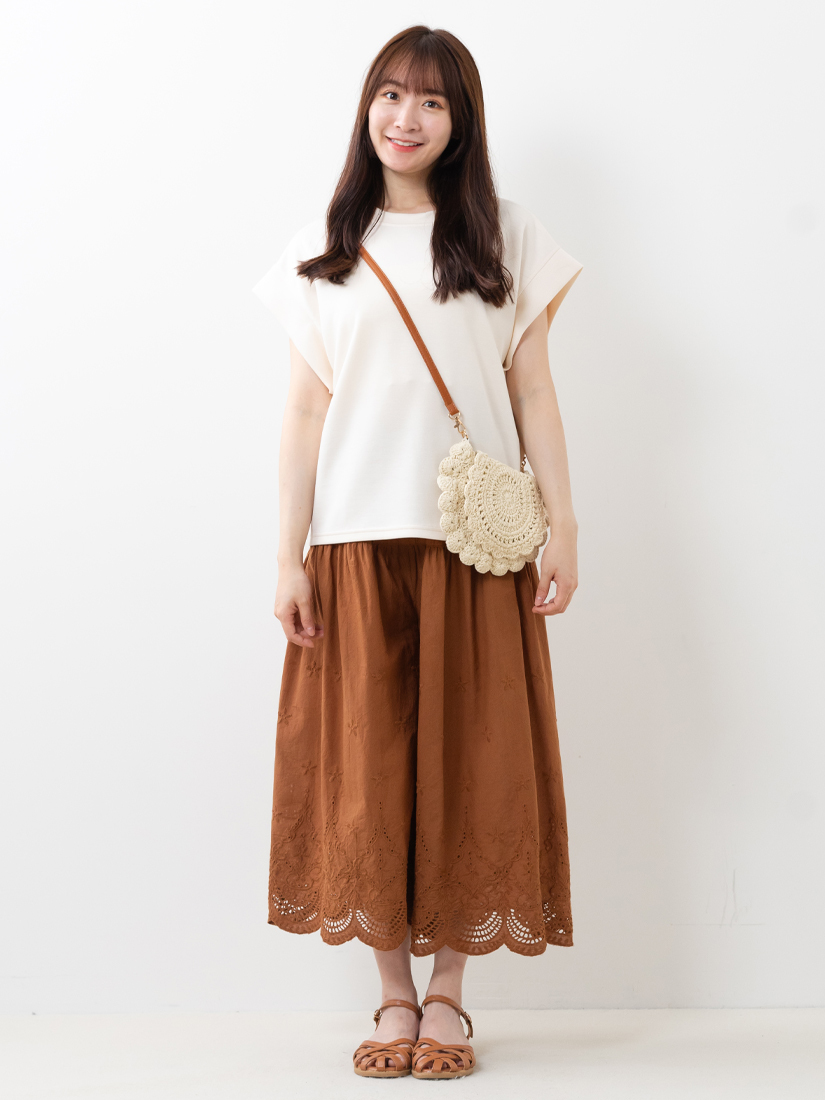 空氣棉連袖上衣森系繡花純棉柔軟寬褲組合