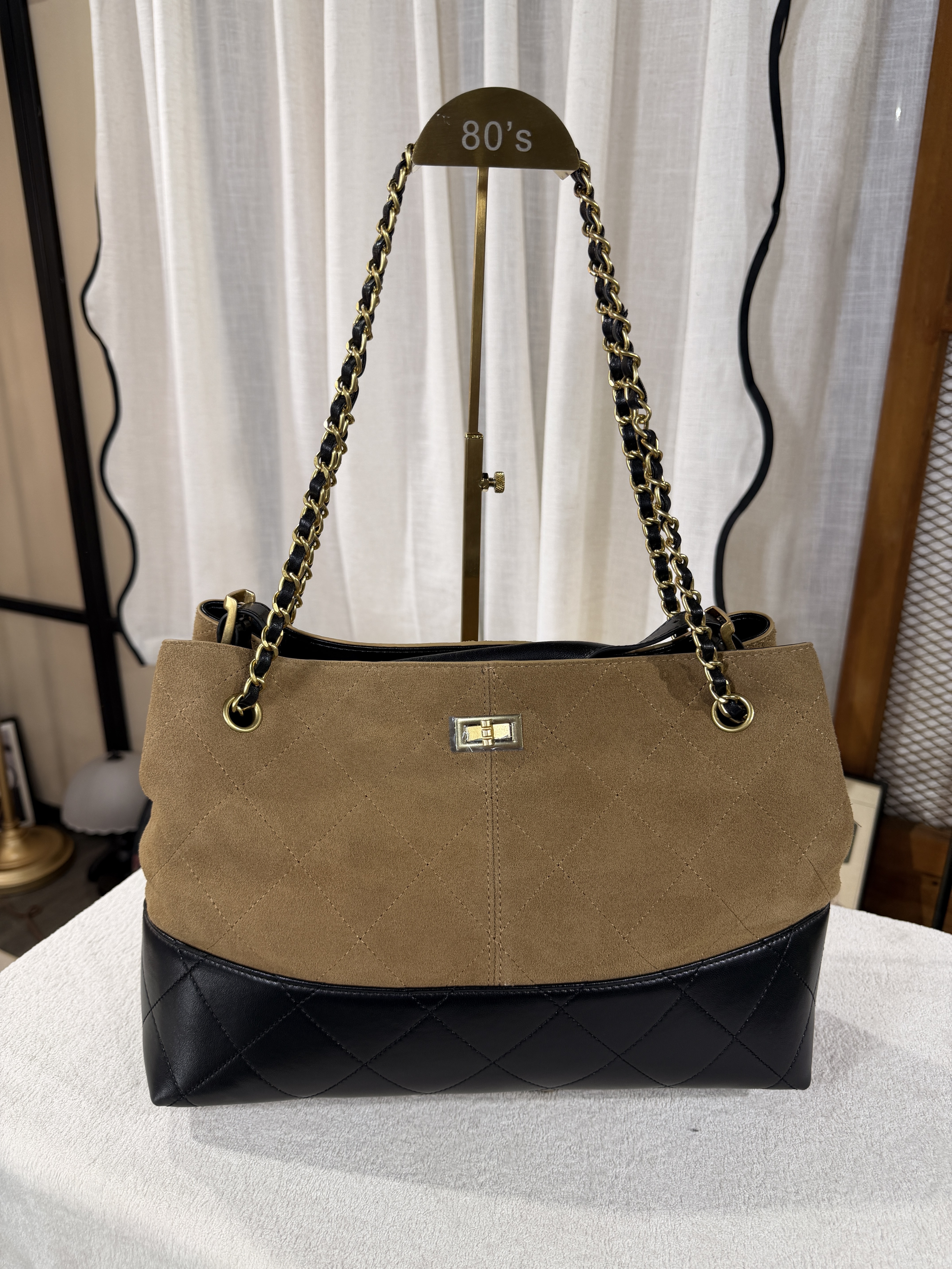 開倉低至半價😱FINALSALE📣 菱格 真皮 拼 麂皮 SHOULDER BAG【不設退換】