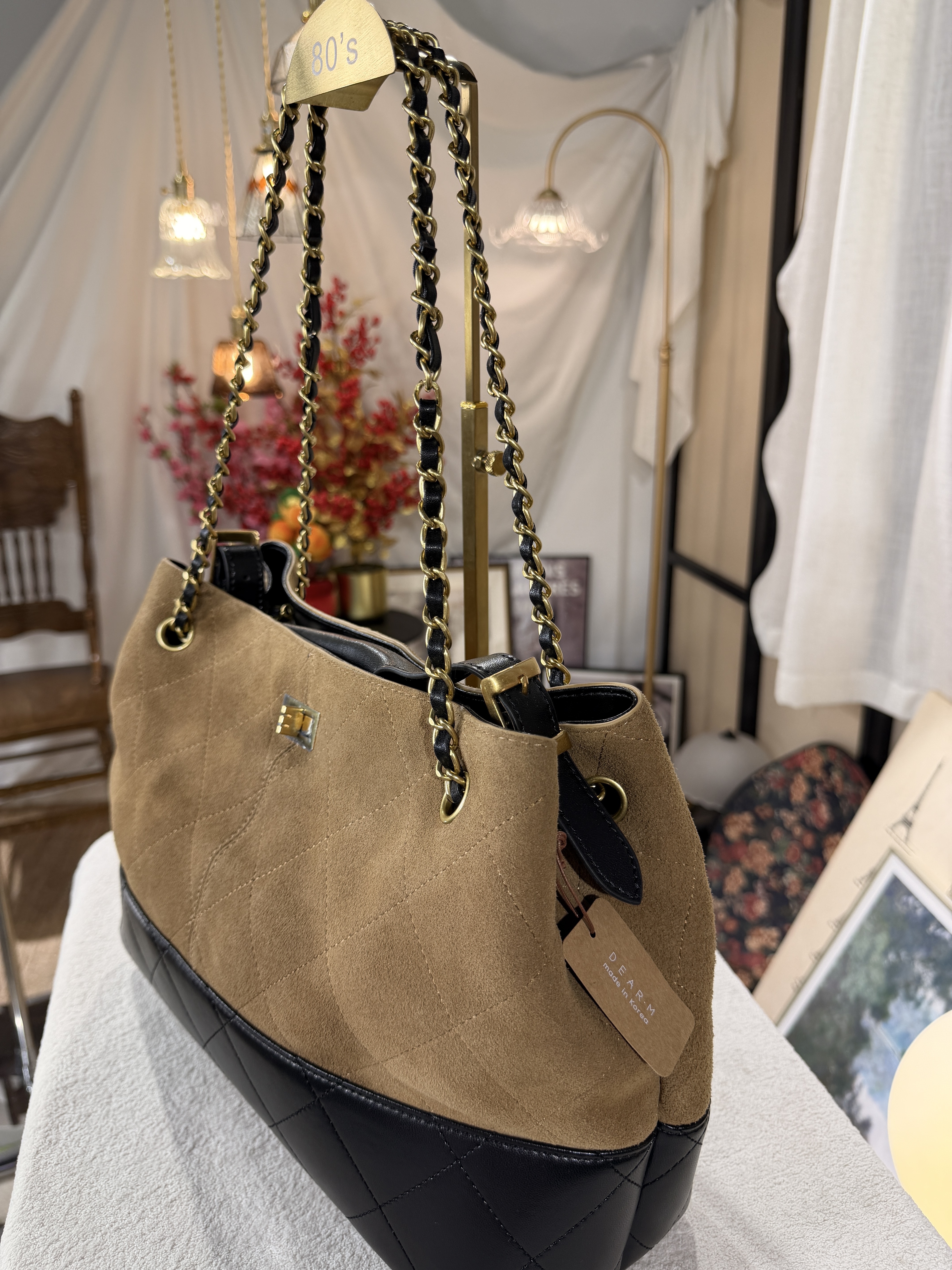 開倉低至半價😱FINALSALE📣 菱格 真皮 拼 麂皮 SHOULDER BAG【不設退換】