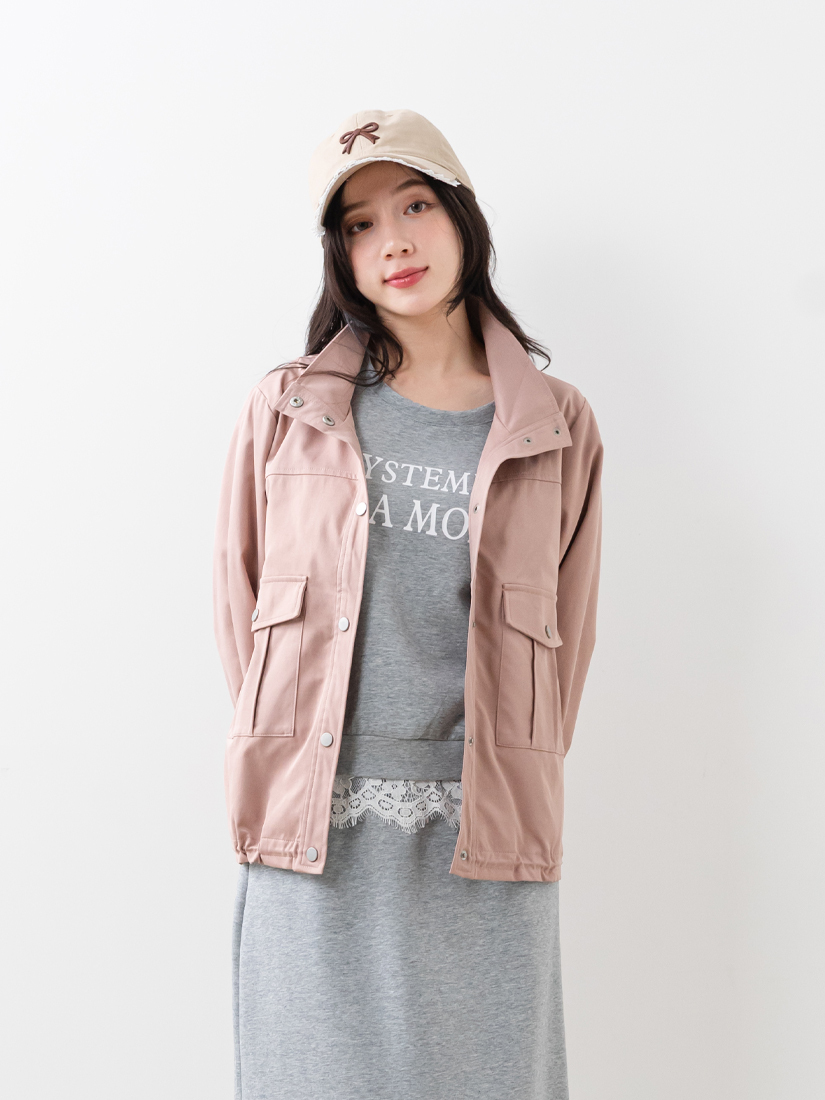 口袋夾克外套下擺蕾絲上衣長裙兩件組組合