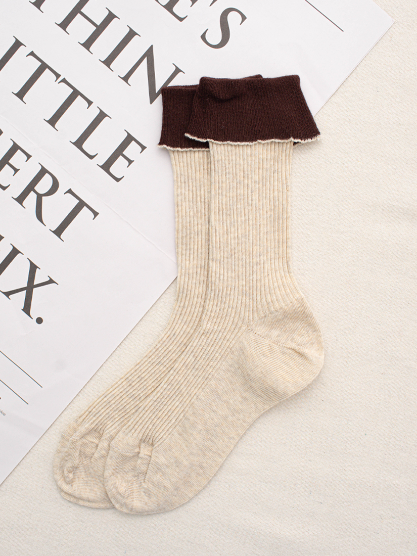 反褶木耳邊羅紋中筒襪