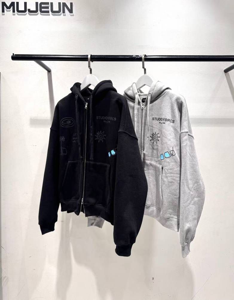 英文字圖案連帽拉鍊外套 MUJEUN-003JK