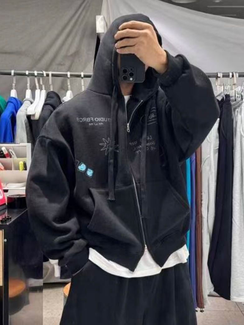 英文字圖案連帽拉鍊外套 MUJEUN-003JK