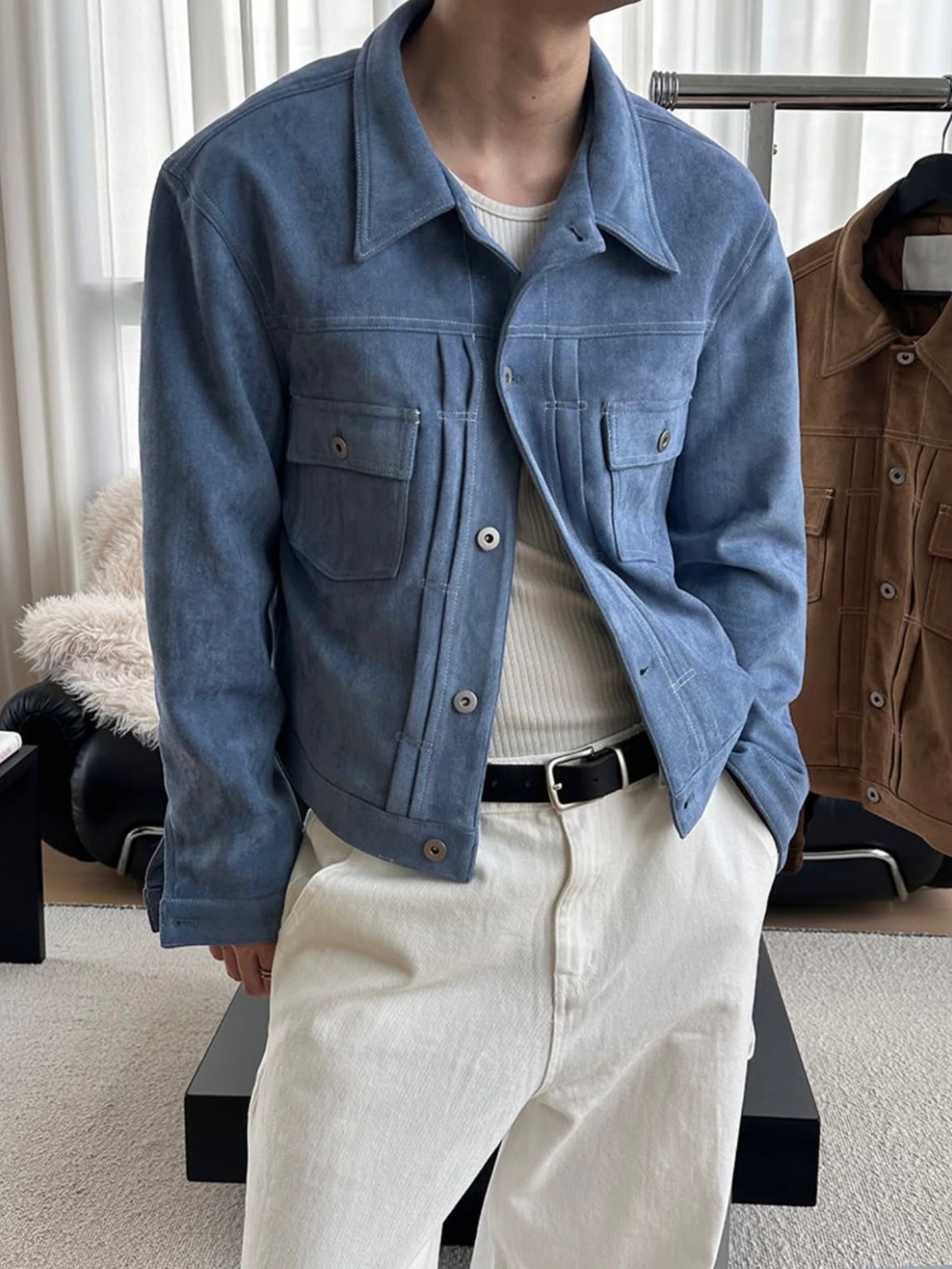 淨色反領開胸猄面外套 OWN-114JK