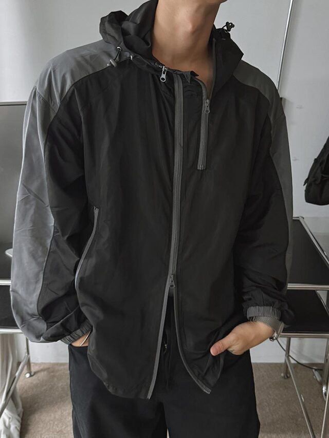 拼色連帽拉鍊外套 OWN-117JK