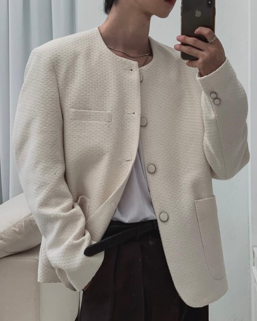暗紋圓領開胸外套 OWN-118JK