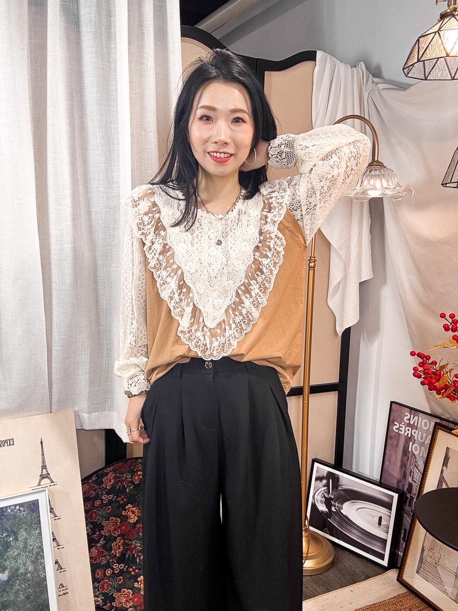 開倉低至半價😱FINALSALE📣 手袖 胸位LACE．COTTON料TOP【不設退換】